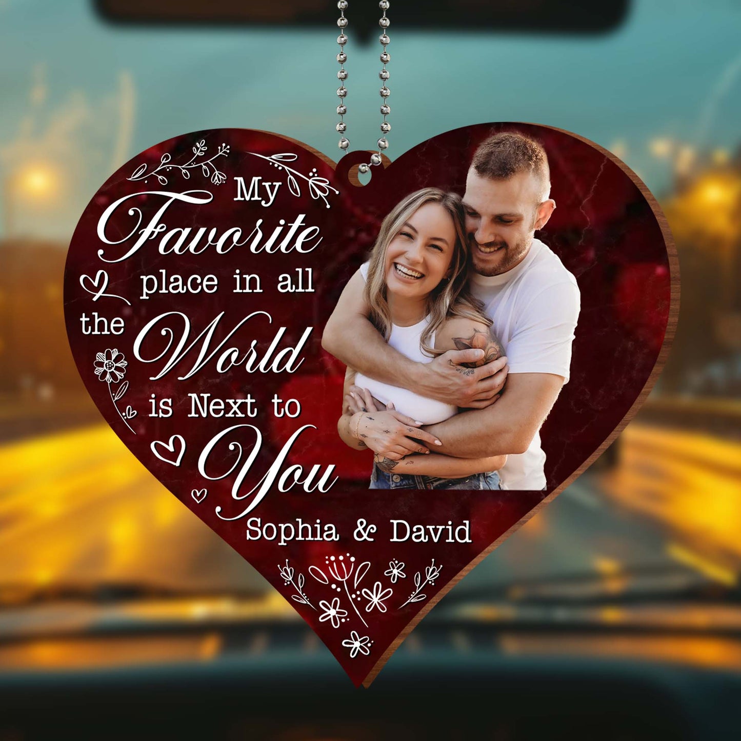 Favorite Place In The World Next To You Heart Ornament - Personalized Custom Wood Ornament, Car Hanging Ornament - CPL334_WCA