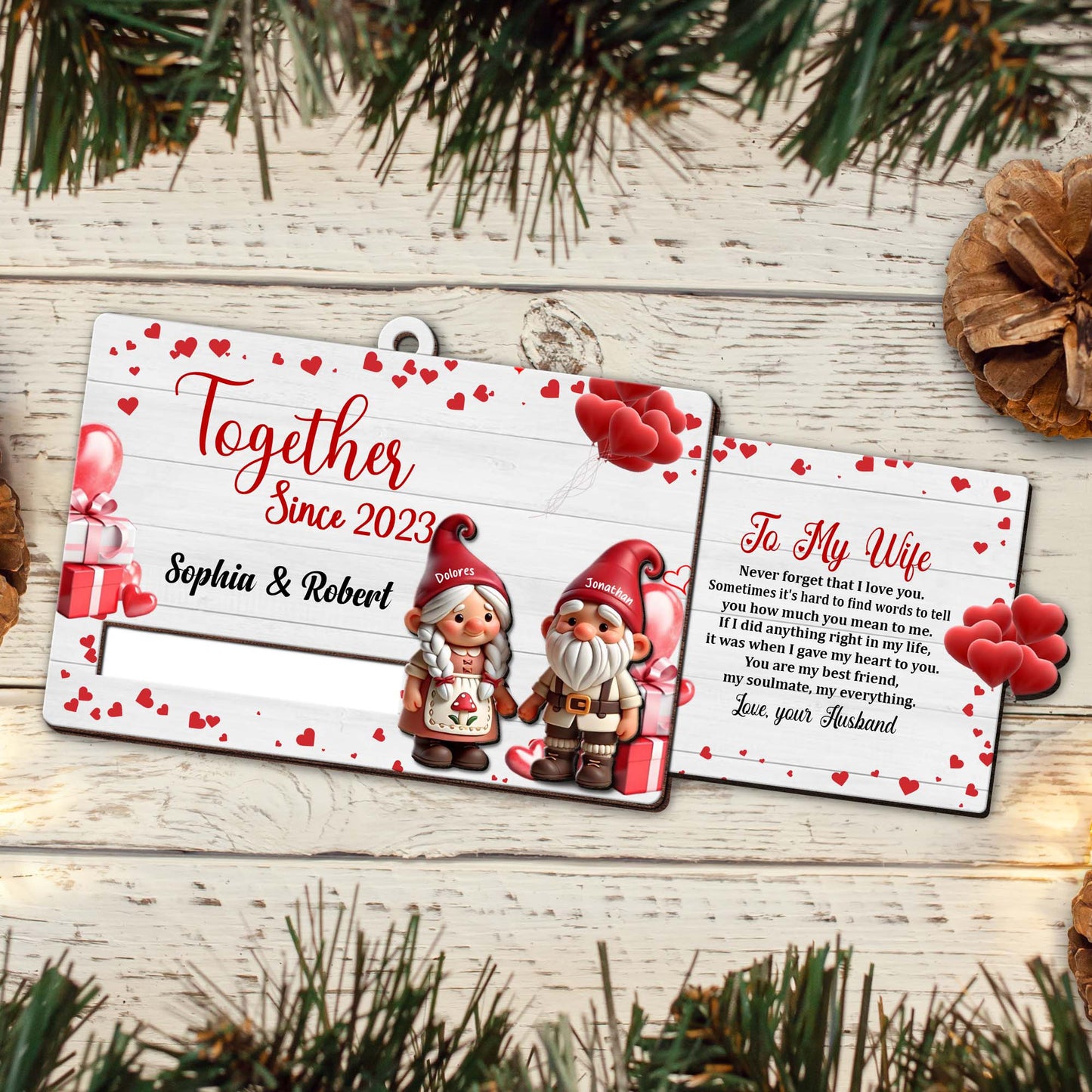 Together Since 2023, Wife Love Anniversary Ornament With Gnomes