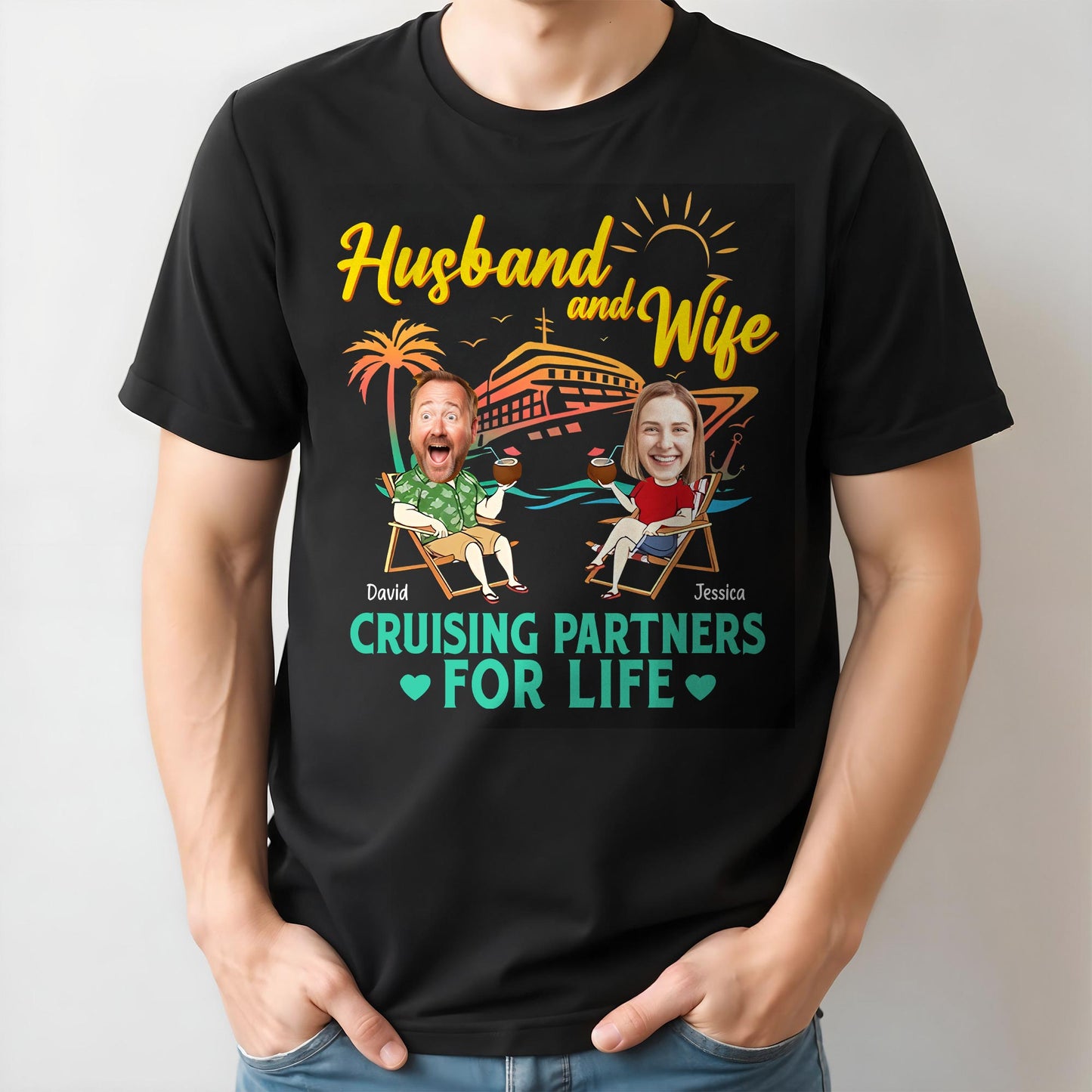 Husband And Wife Cruising Partners For Life, Cruise Ship And Sun
