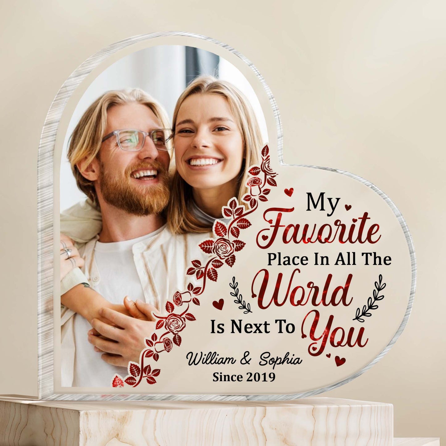 Favorite Place Next To You Floral Heart Plaque