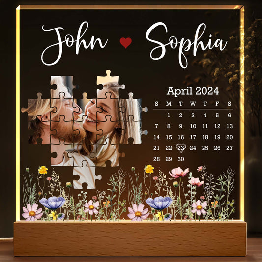 Customizable Puzzle Pieces And Flowers LED Night Light