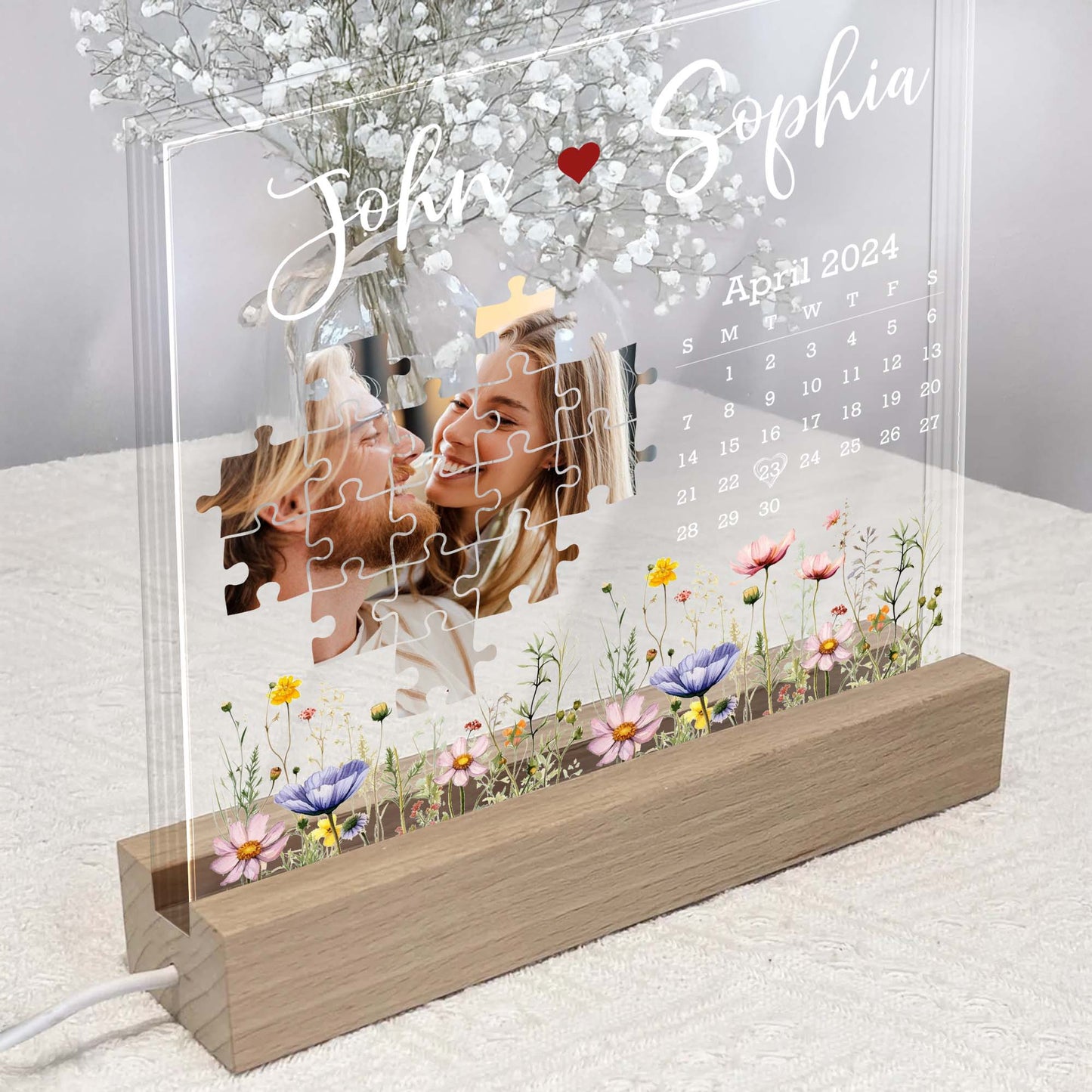 Customizable Puzzle Pieces And Flowers LED Night Light