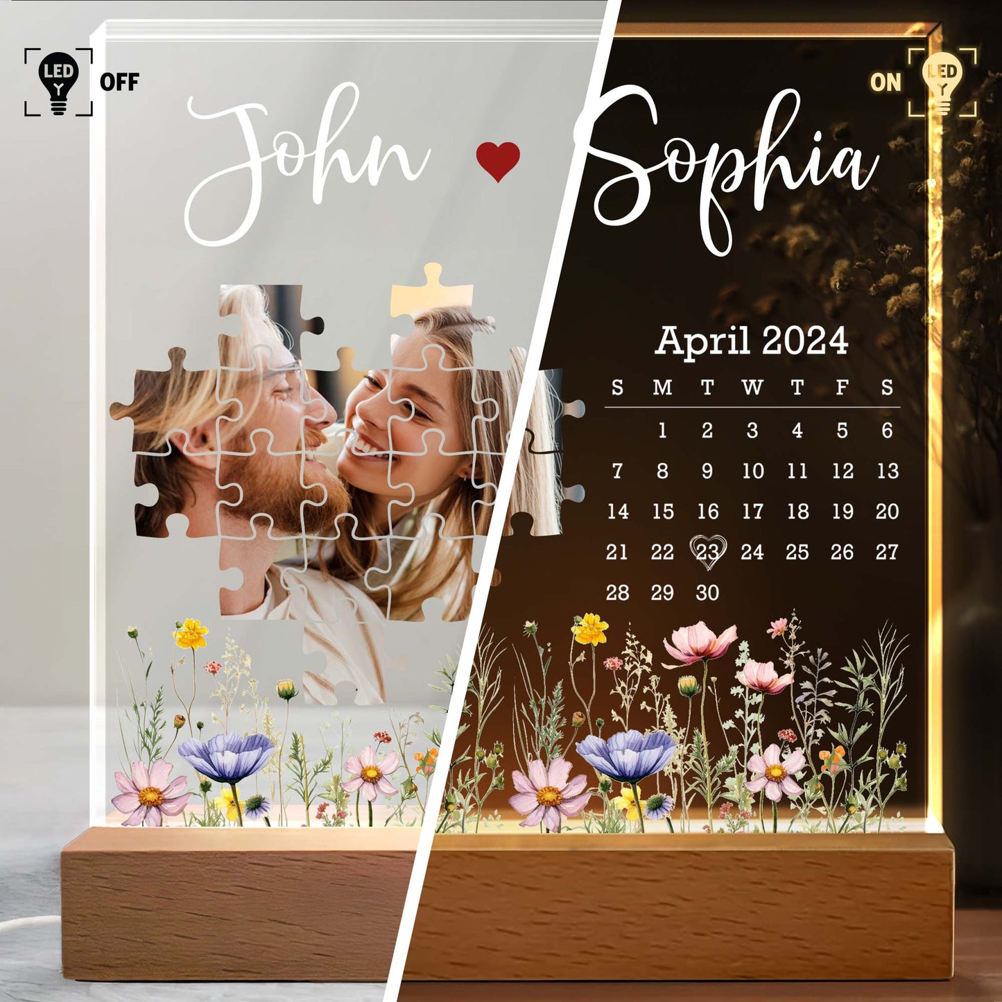 Customizable Puzzle Pieces And Flowers LED Night Light