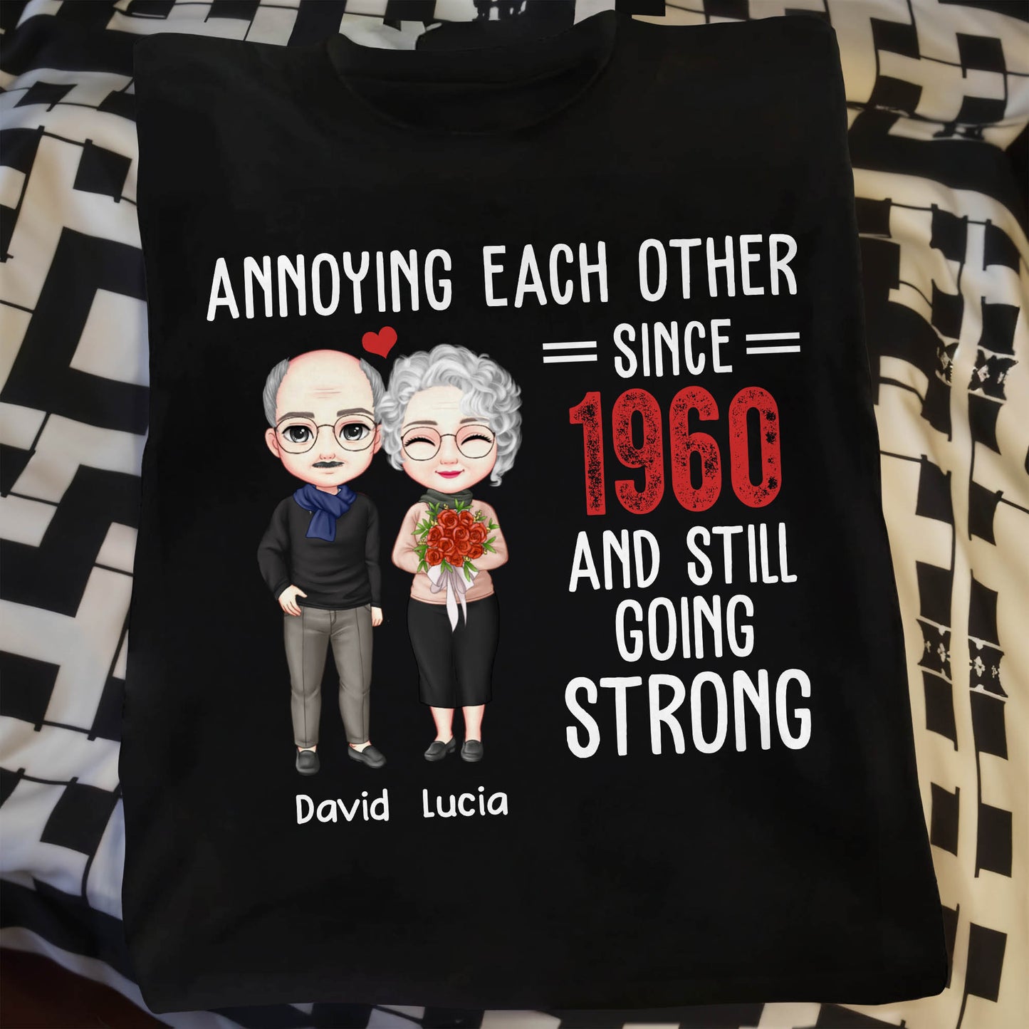 Annoying Each Other Since 1960 And Still Going Strong, Cartoon Couple And Heart