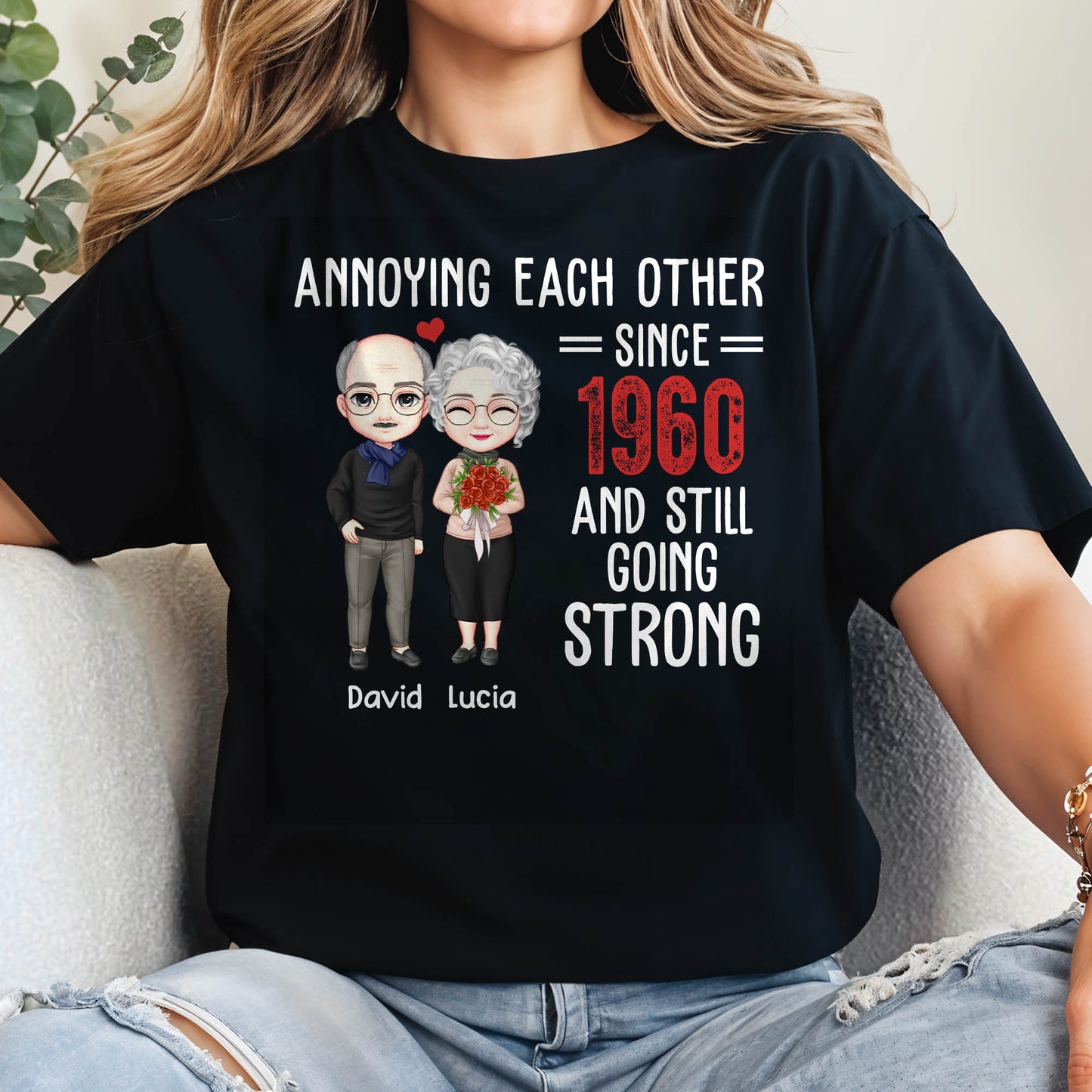 Annoying Each Other Since 1960 And Still Going Strong, Cartoon Couple And Heart