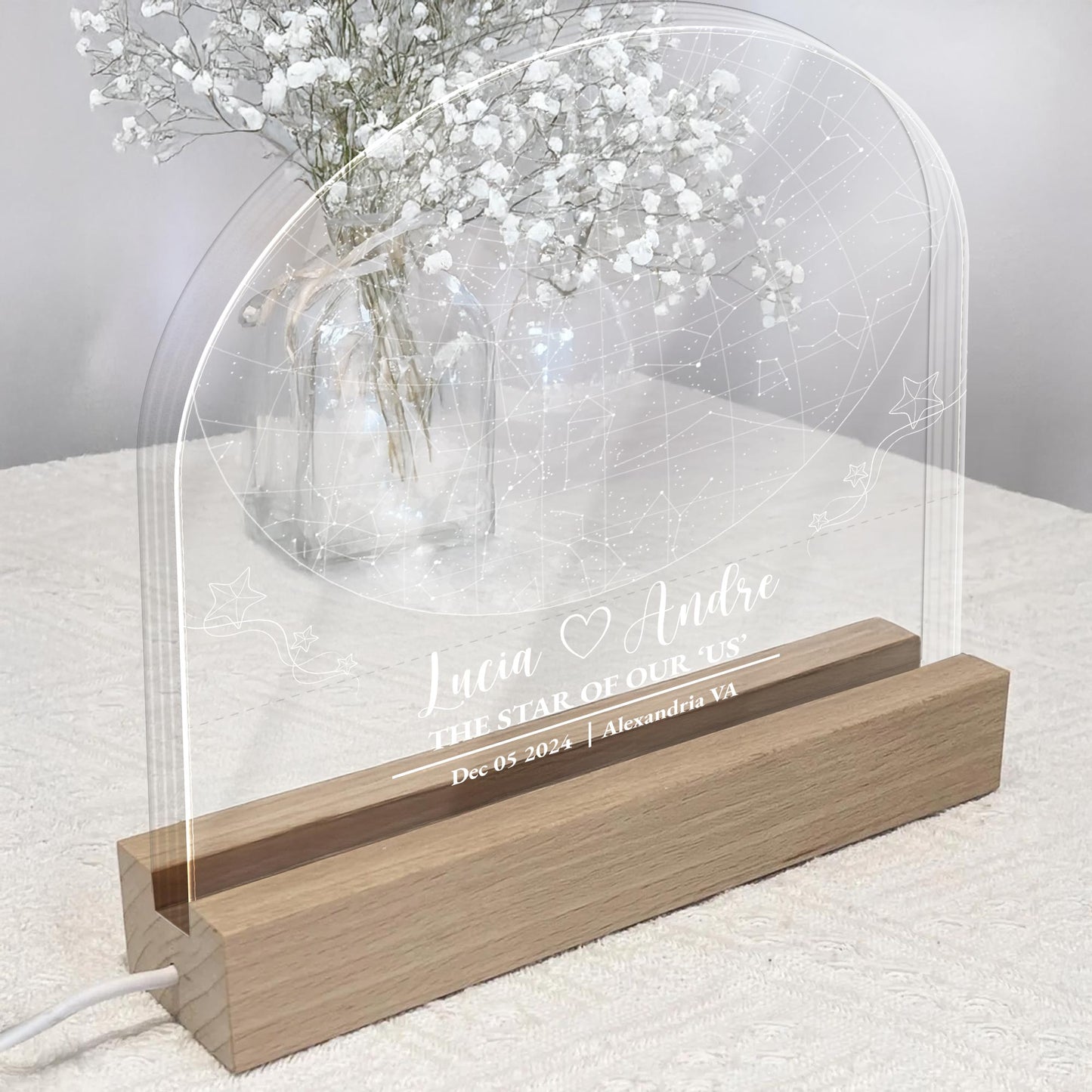 The Star Of Our 'Us', Constellation Map and Heart - Personalized LED Night Light With Wooden Base - CPL369_LEWO
