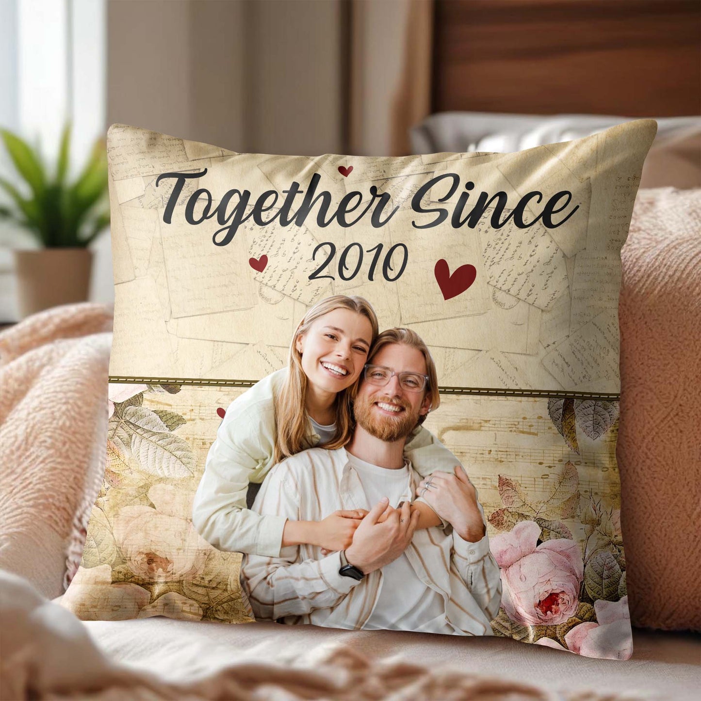 Together Since Custom Year Map Compass Pillow
