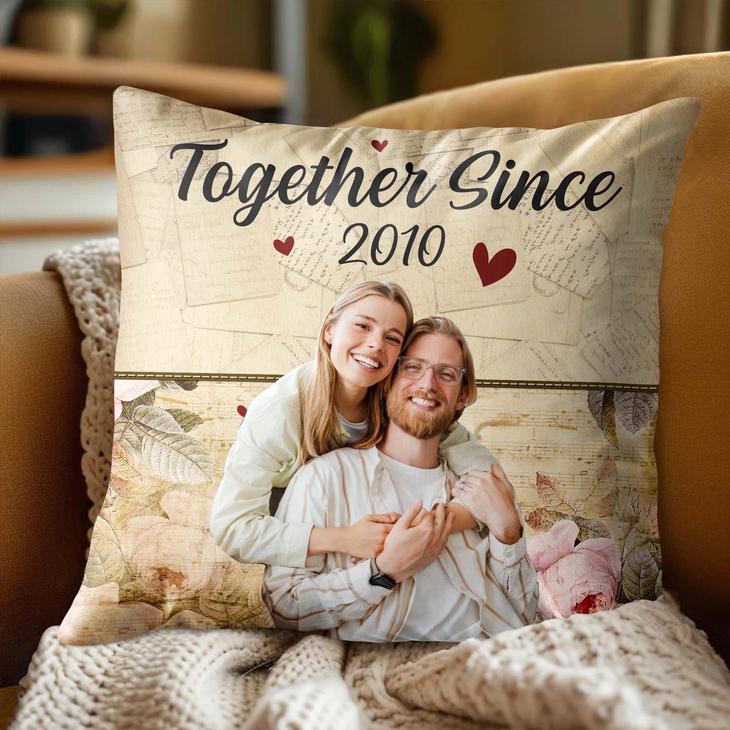 Together Since Custom Year Map Compass Pillow