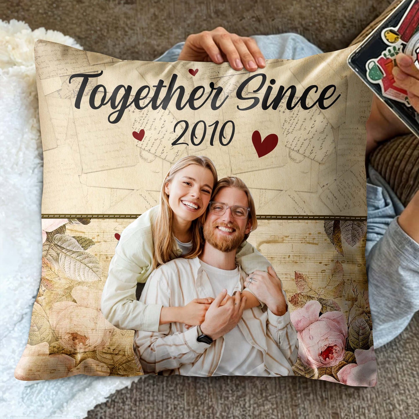 Together Since Custom Year Map Compass Pillow