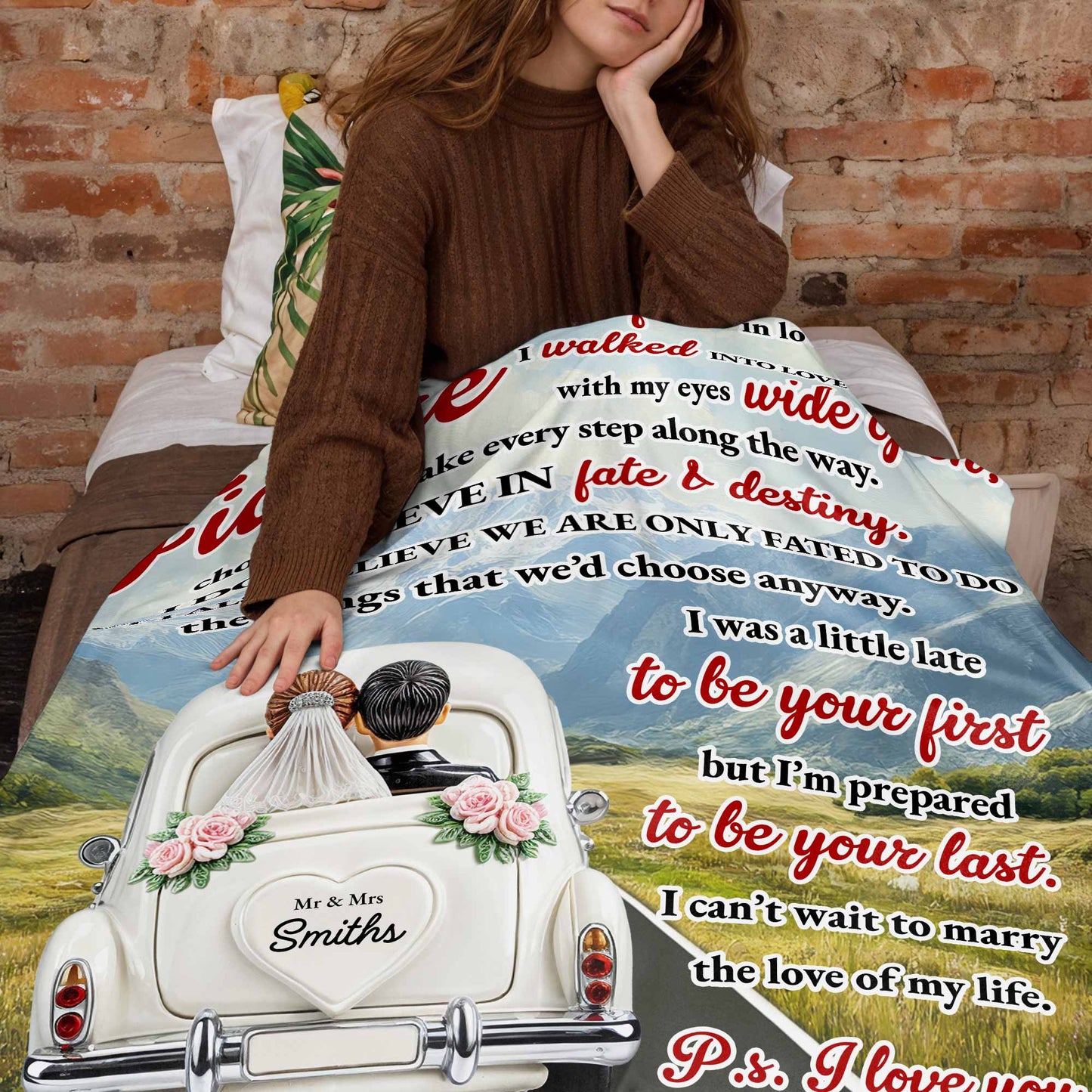 To My Fiancé With Vintage Car Design - Personalized Custom Blanket - CPL374_BLK