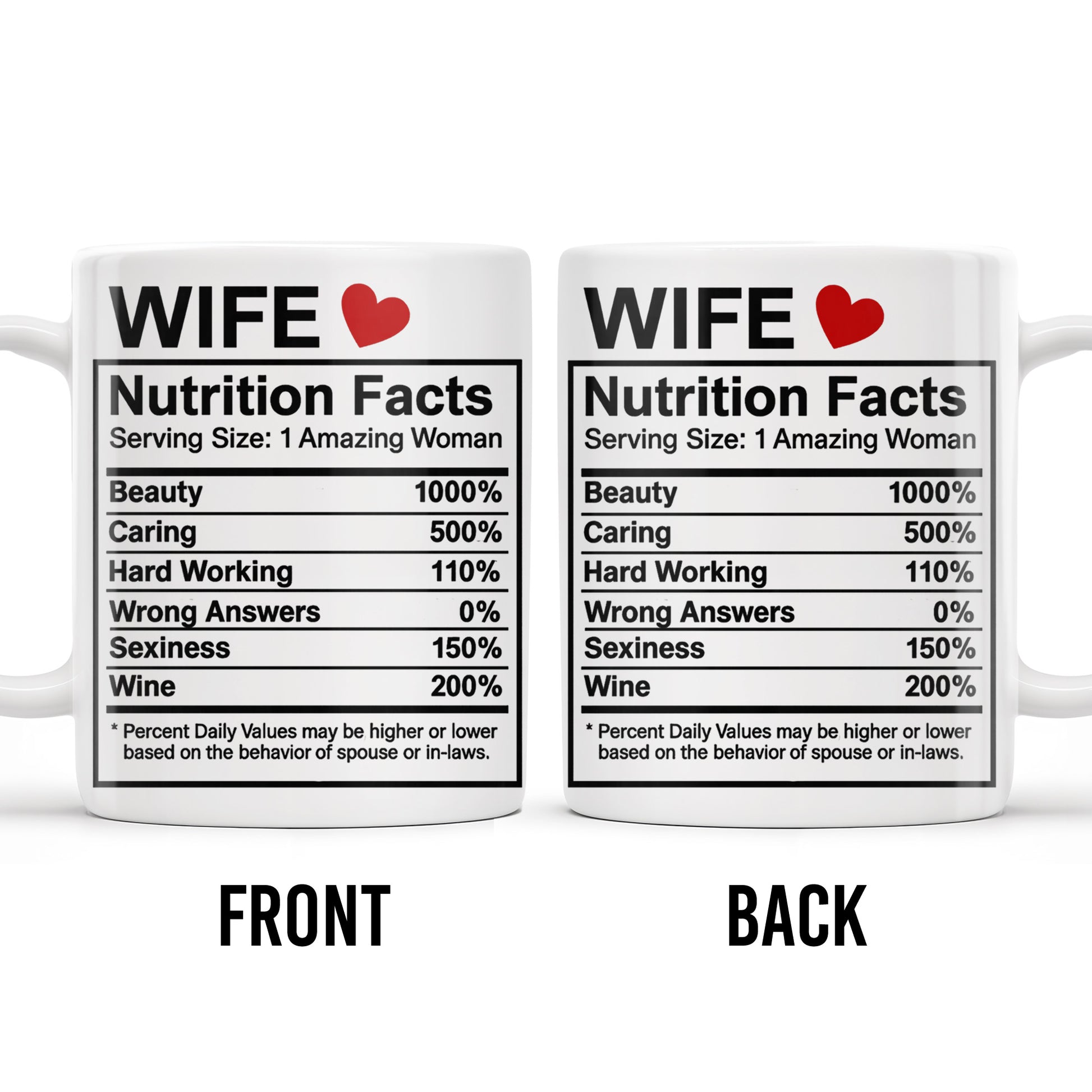 Wife Nutrition Facts Serving Size: 1 Amazing Woman, Nutrition Facts Label