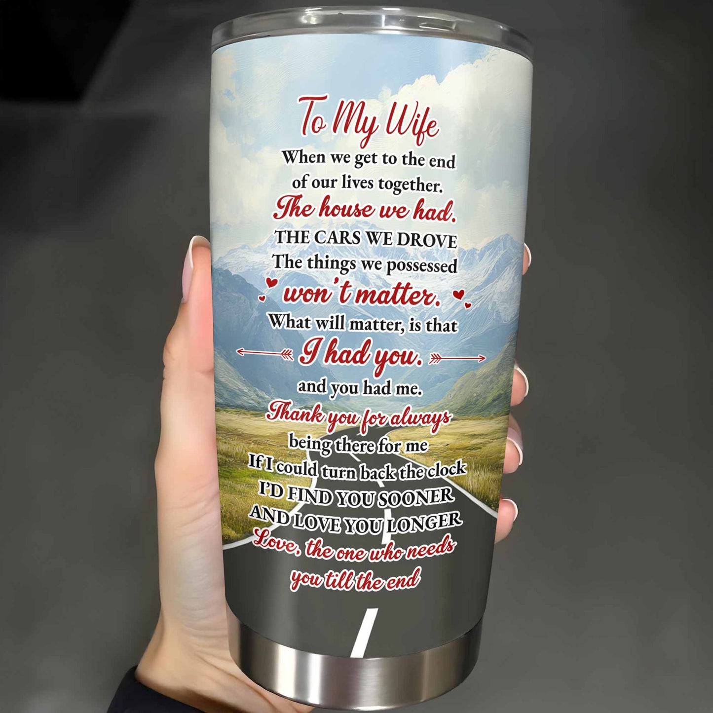 Toi et moi, on a ça, pour ma femme, voiture vintage et paysage de montagne - Gobelet personnalisé en acier inoxydable 20 oz 30 oz - CPL382_TB