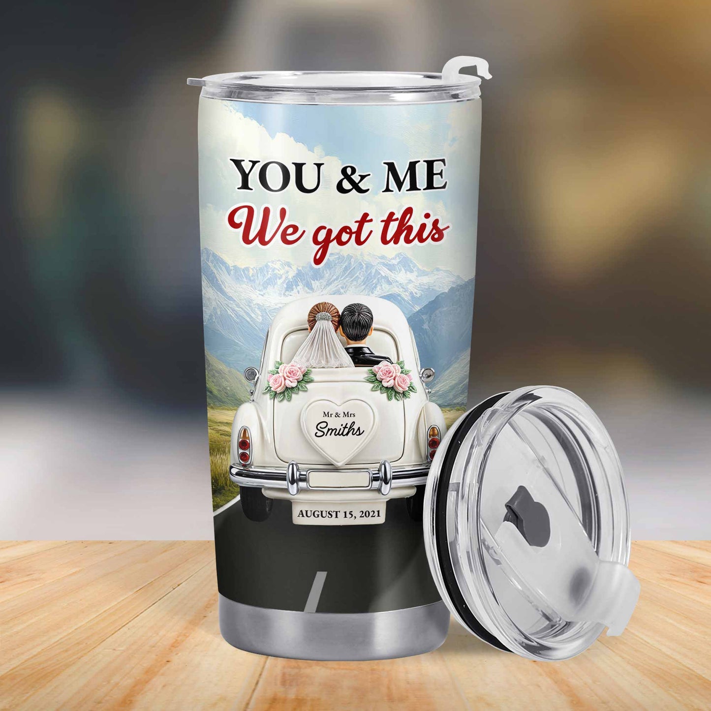 Toi et moi, on a ça, pour ma femme, voiture vintage et paysage de montagne - Gobelet personnalisé en acier inoxydable 20 oz 30 oz - CPL382_TB