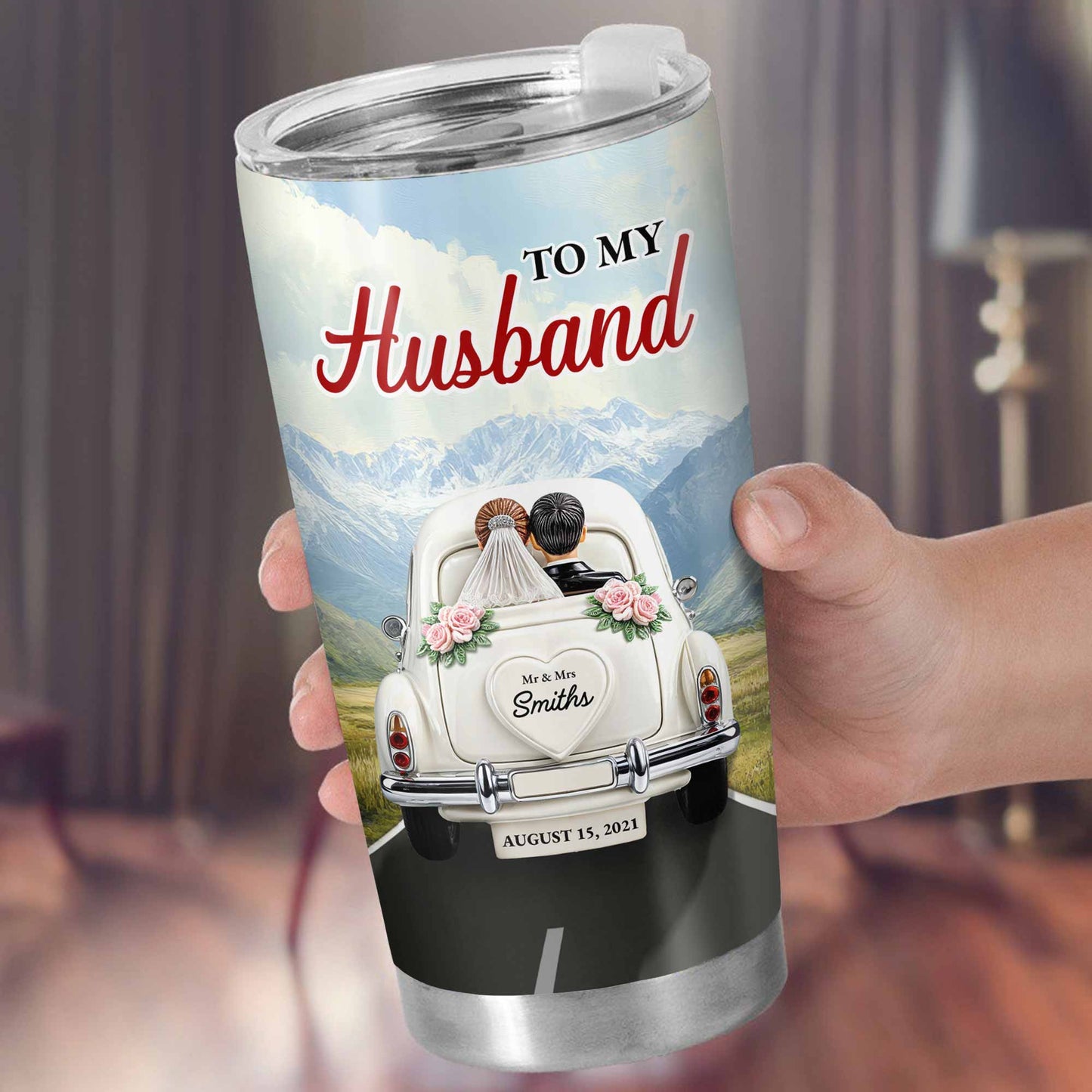 To My Husband, I Choose You, Vintage Car and Mountains - Personalized Custom Stainless Steel Tumbler 20oz 30oz - CPL383_TB