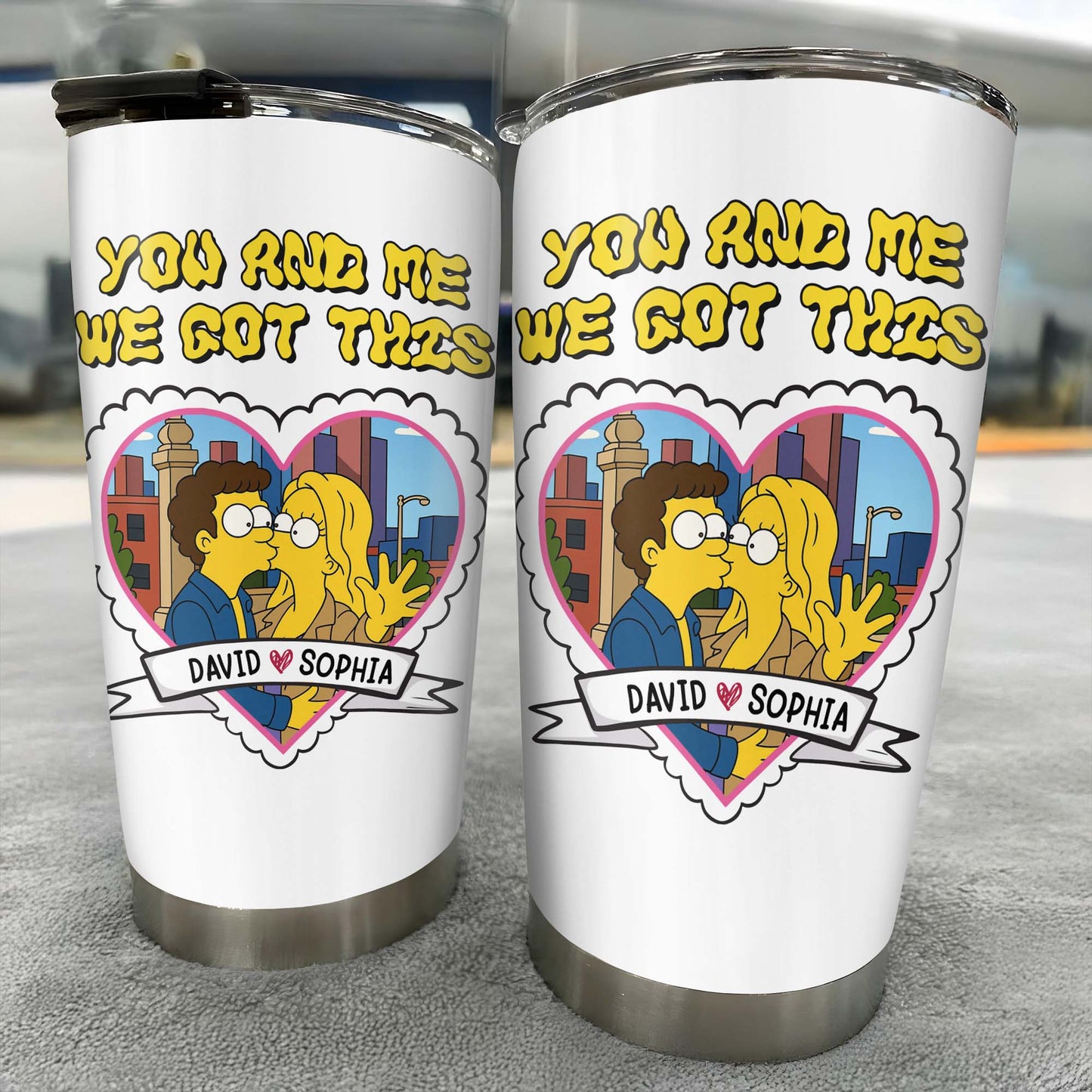 You And Me We Got This Heart And Cartoon Couple Tumbler Design