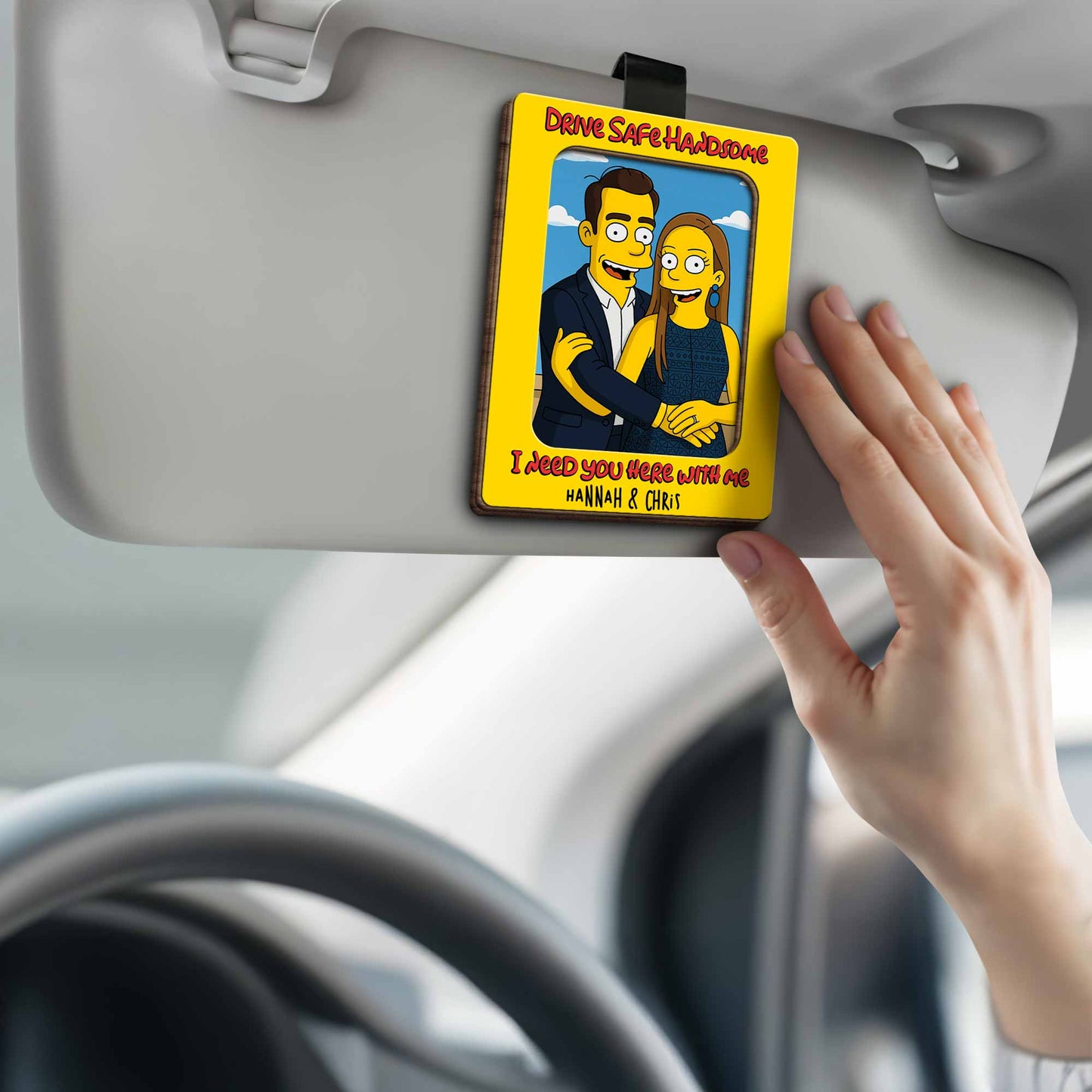 Drive Safe Handsome I Need You Here With Me, Cartoon Couple Visor Clip