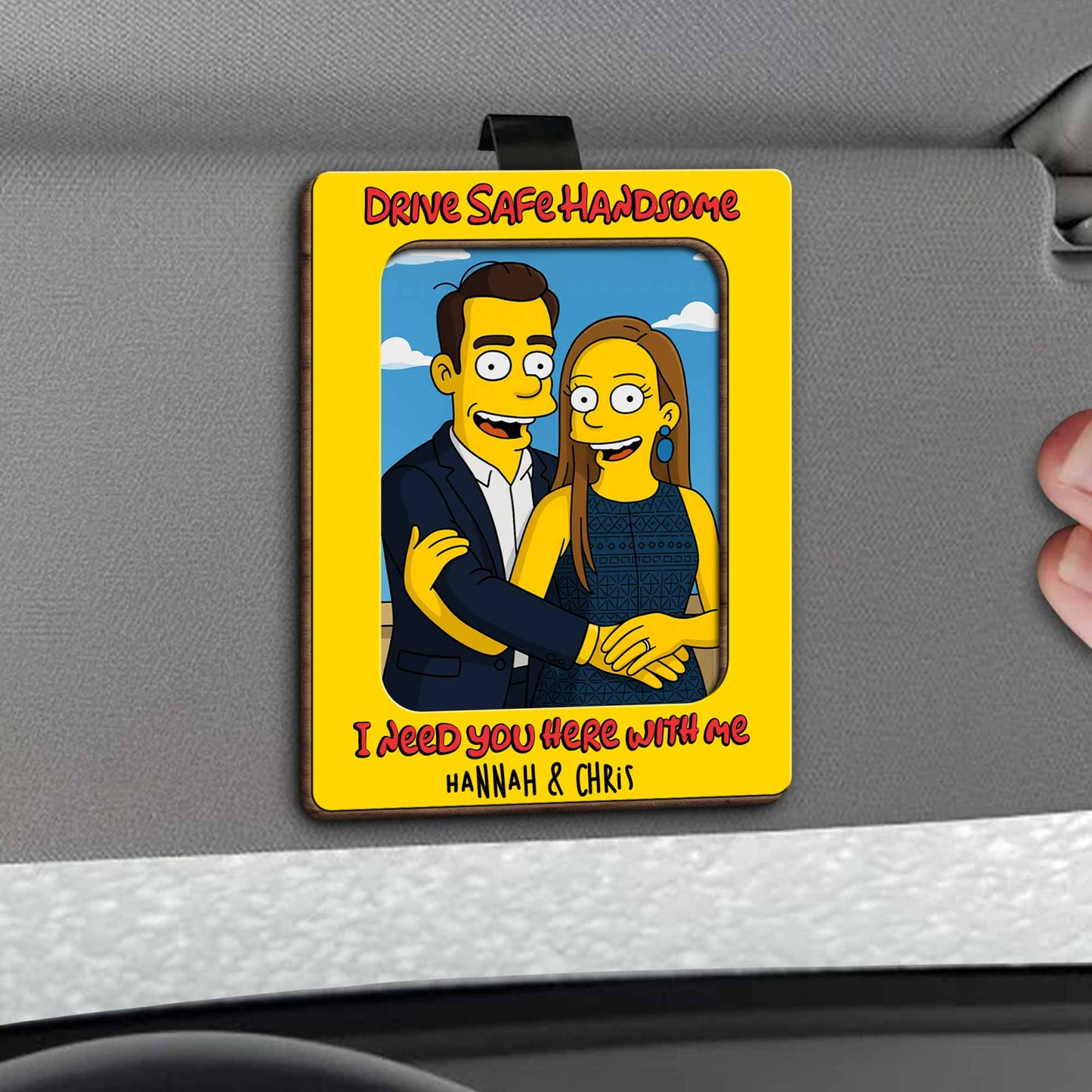 Drive Safe Handsome I Need You Here With Me, Cartoon Couple Visor Clip