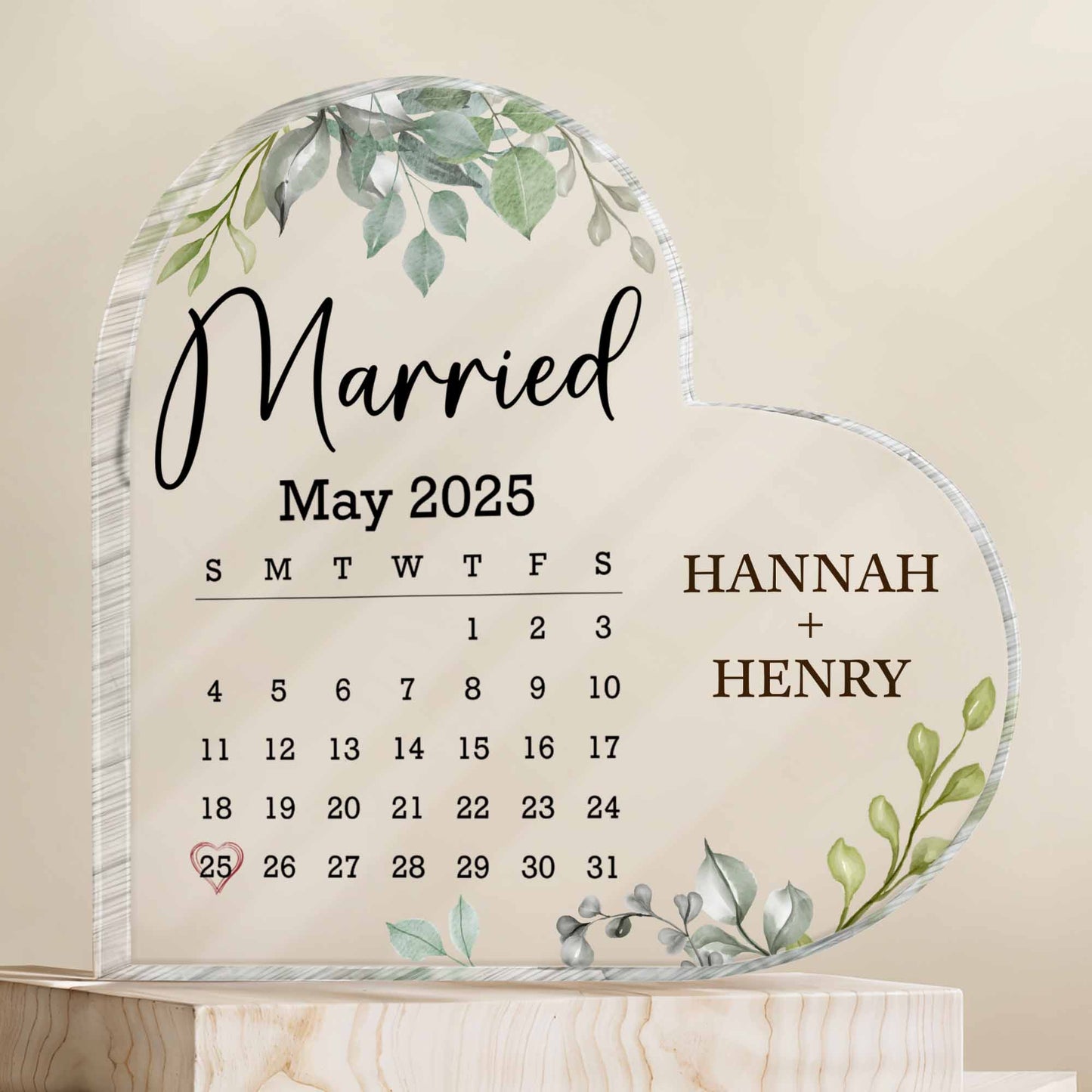 Married May 2025 Calendar Leaves Heart Design