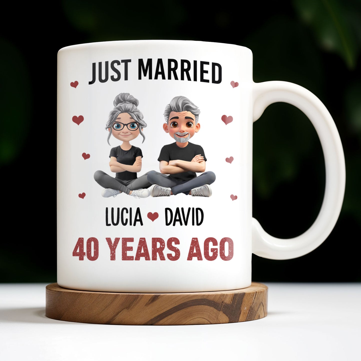 Just Married Cartoon Couple With Hearts