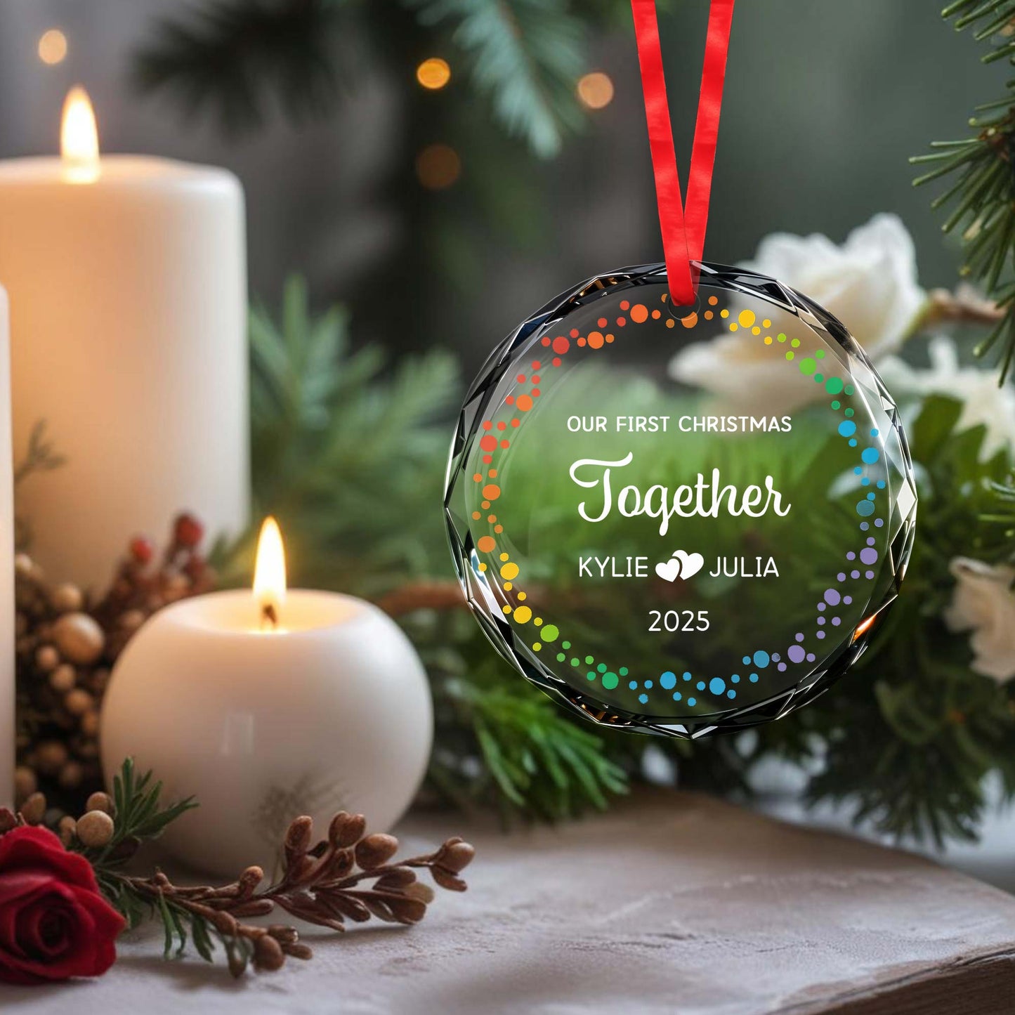 Our First Christmas Together, Hearts And Colored Dots