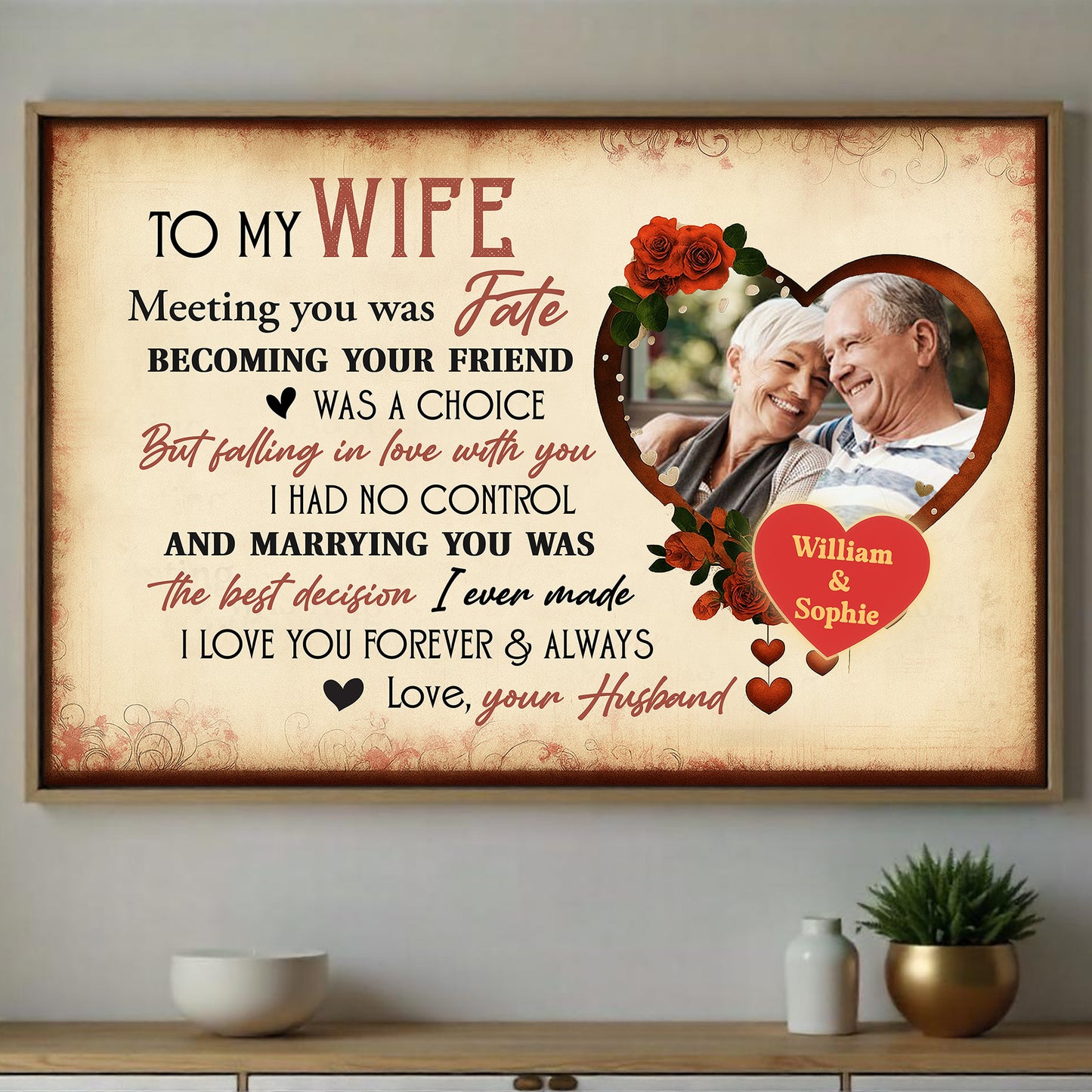 To My Husband, Meeting You Was Fate, With Roses And Heart - Personalized Custom Horizontal Poster - CPL474_HPOS