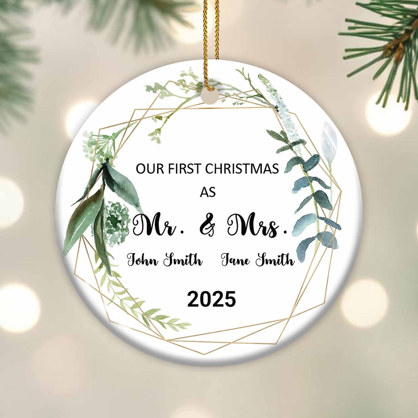 Our First Christmas As Mr And Mrs, Leaves And Geometric Patterns