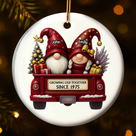 Growing Old Together Gnome Couple Red Truck
