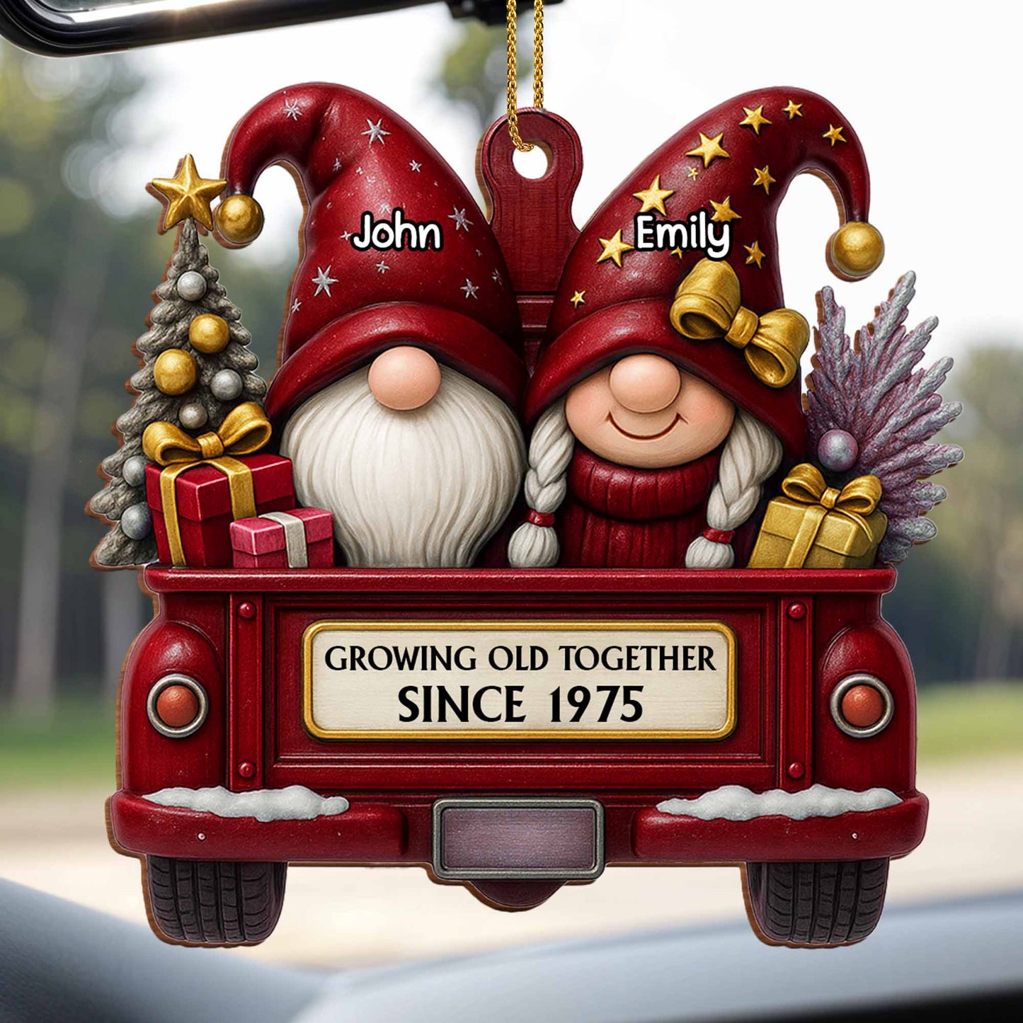 Growing Old Together, Red Truck With Christmas Gnomes