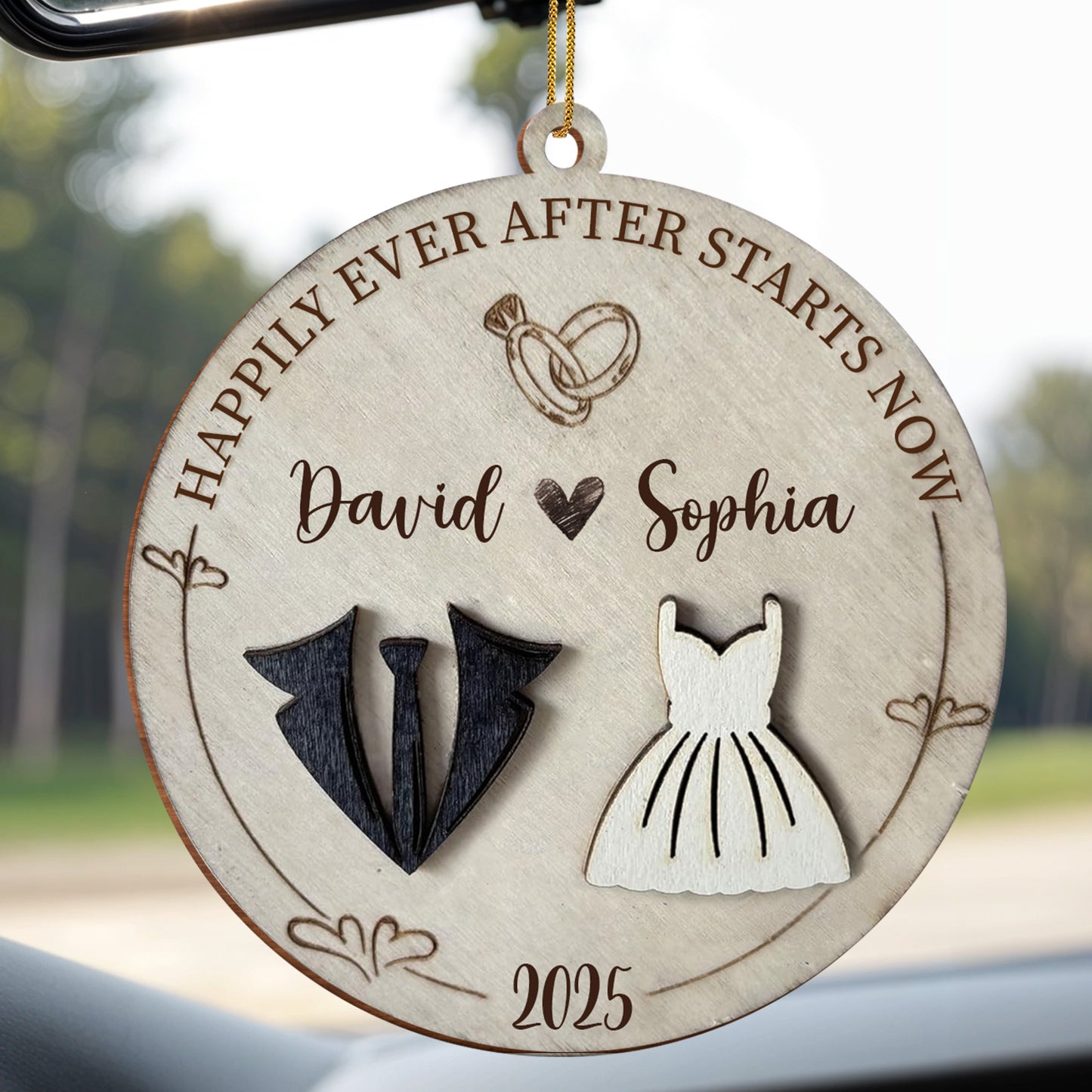 The Year We Became Us, Heart, Wedding Dress And Suit - Personalized Custom Wood Ornament, Custom Shaped - CPL490_WDO