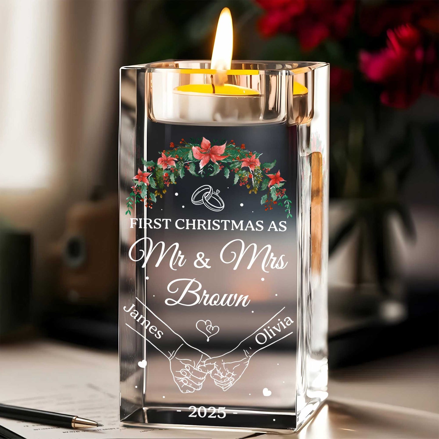 First Christmas As Mr & Mrs, Christmas Wreath And Wedding Rings