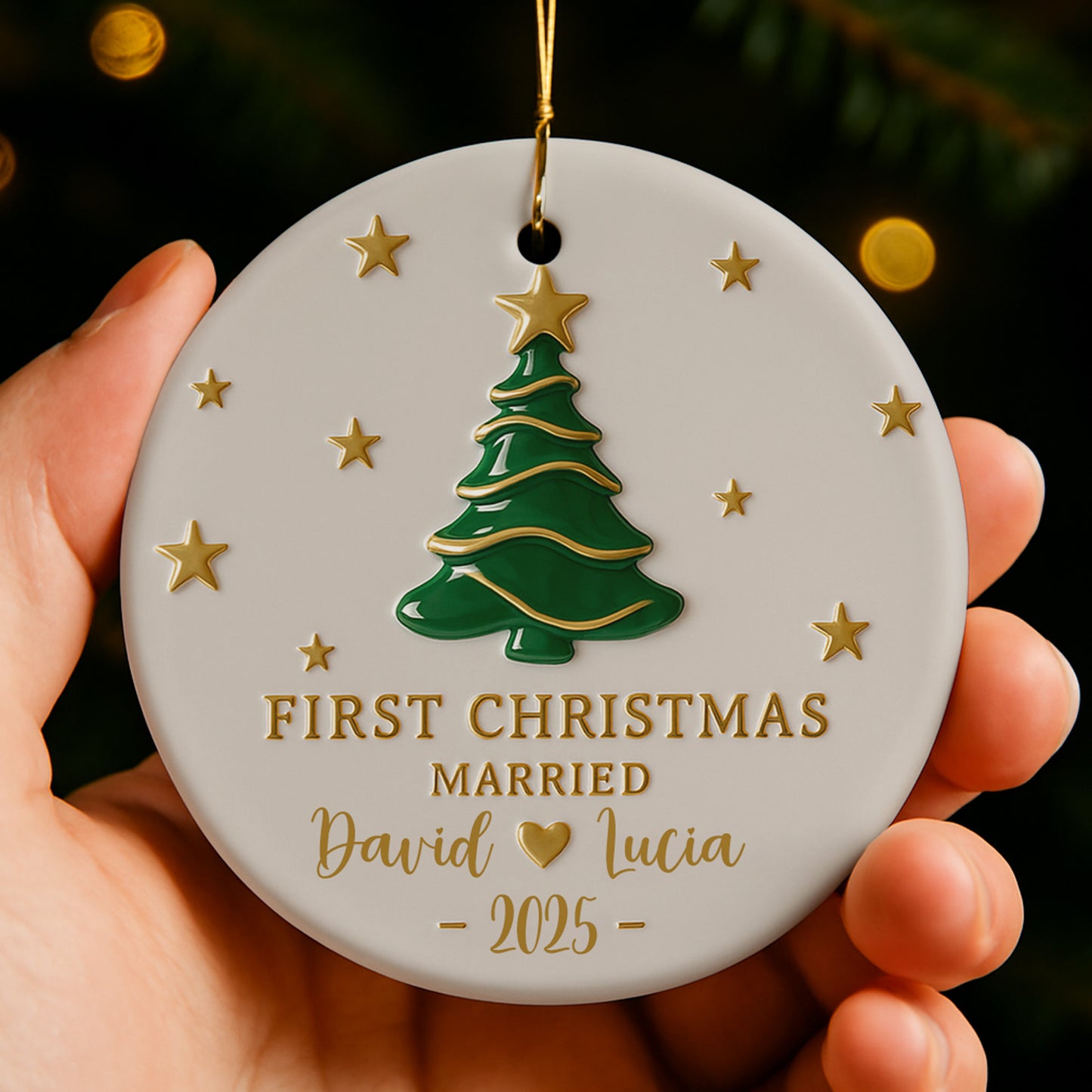 First Christmas Married With Christmas Tree And Stars