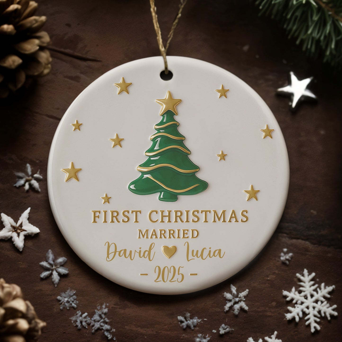 First Christmas Married With Christmas Tree And Stars