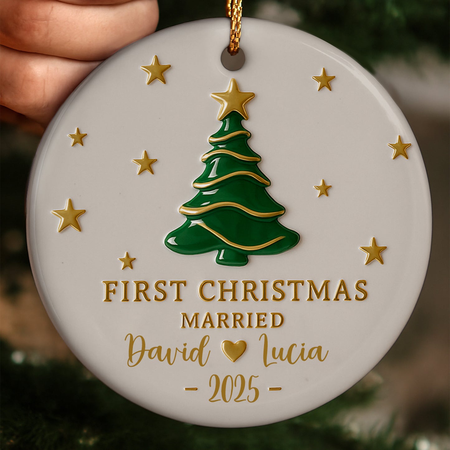 First Christmas Married With Christmas Tree And Stars