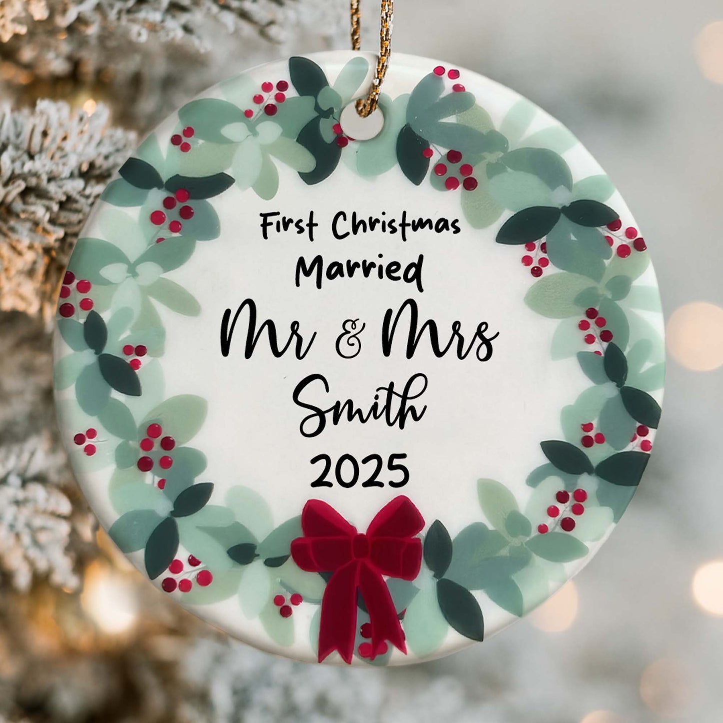 First Christmas Married With Leaves And Berries