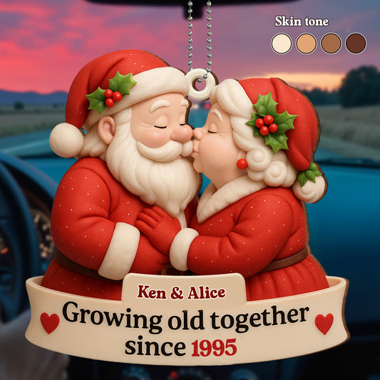 Growing Old Together, Santa Claus And Holly Design - Personalized Custom Wood Ornament, Car Hanging Ornament - CPL515_WCA