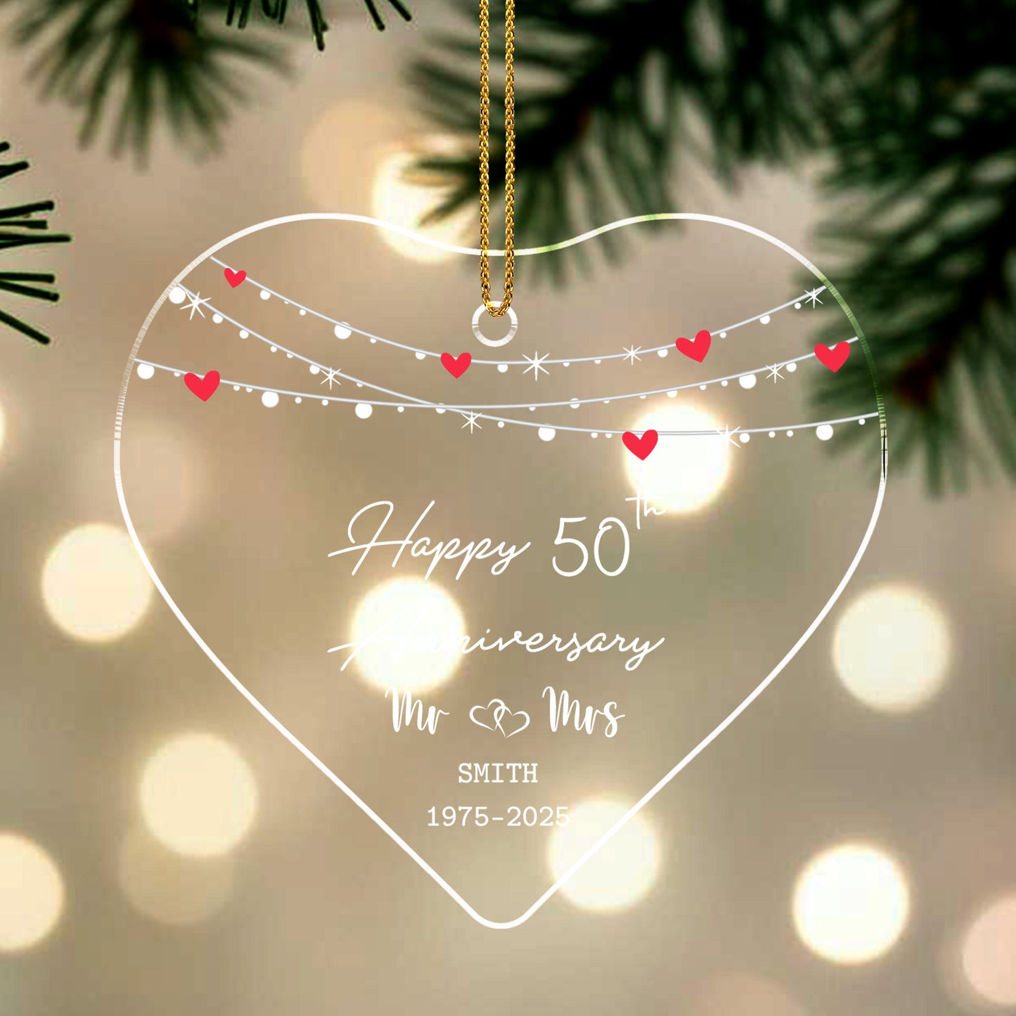 Happy 50th Anniversary with Hearts and Lights