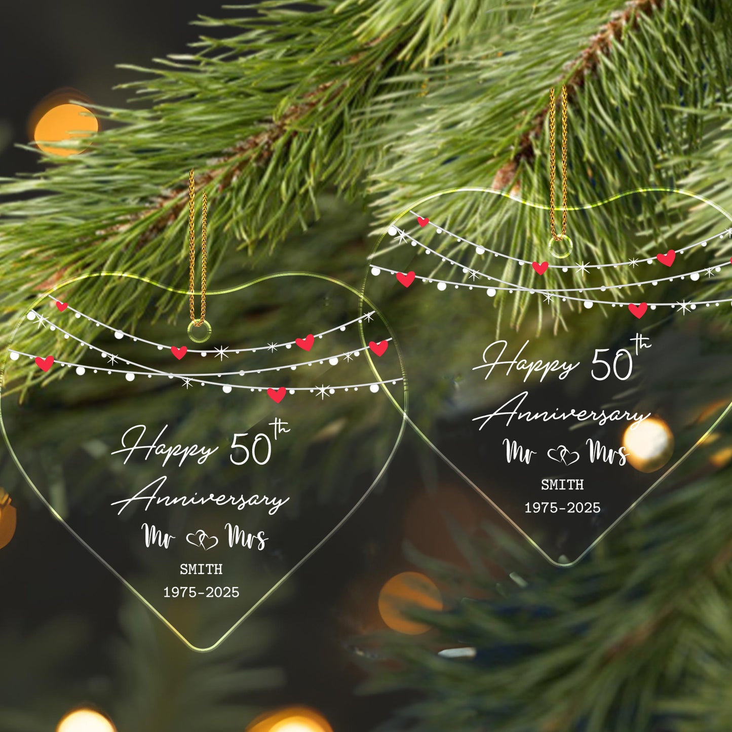 Happy 50th Anniversary with Hearts and Lights