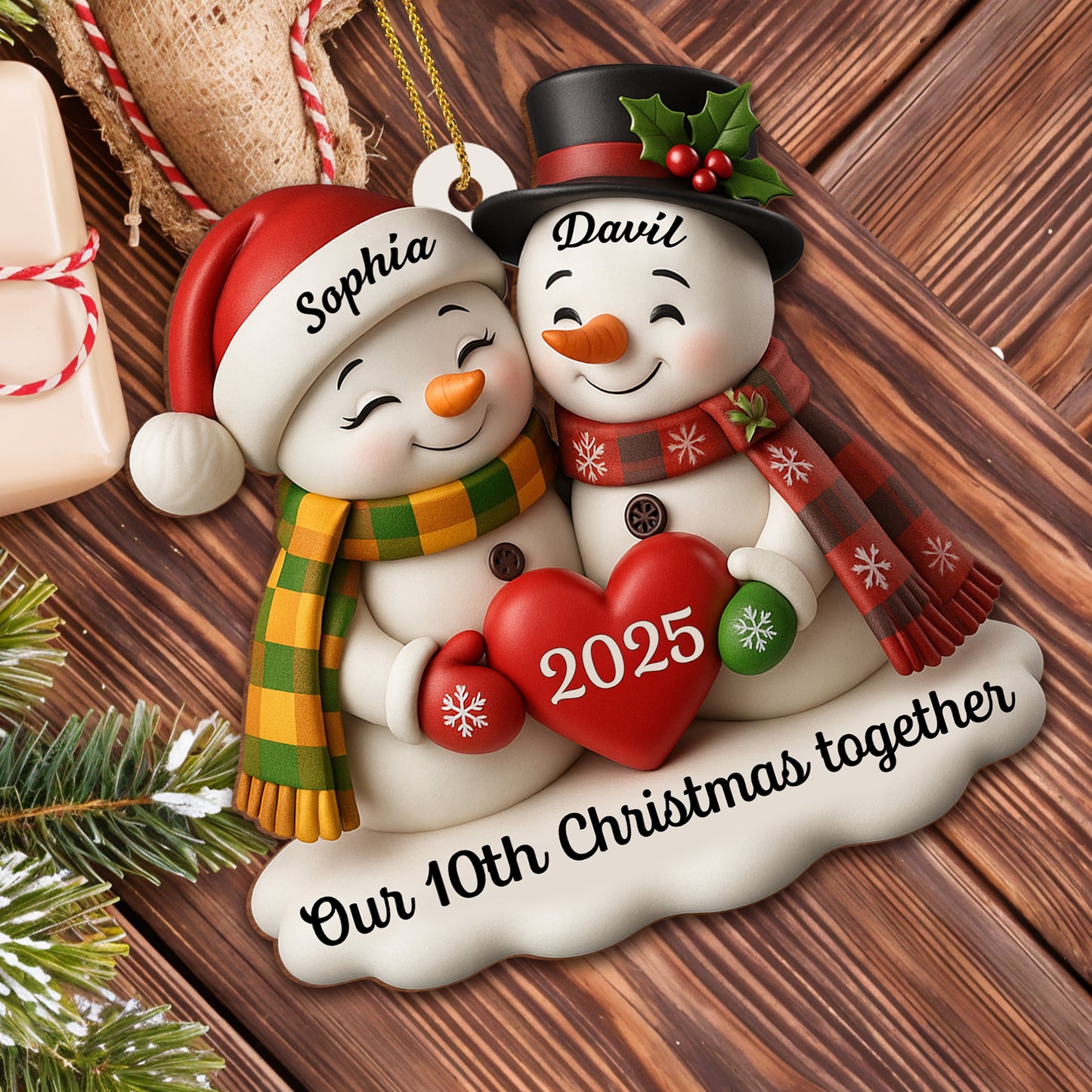 Our Christmas Together, Snowmen With Hearts And Holly