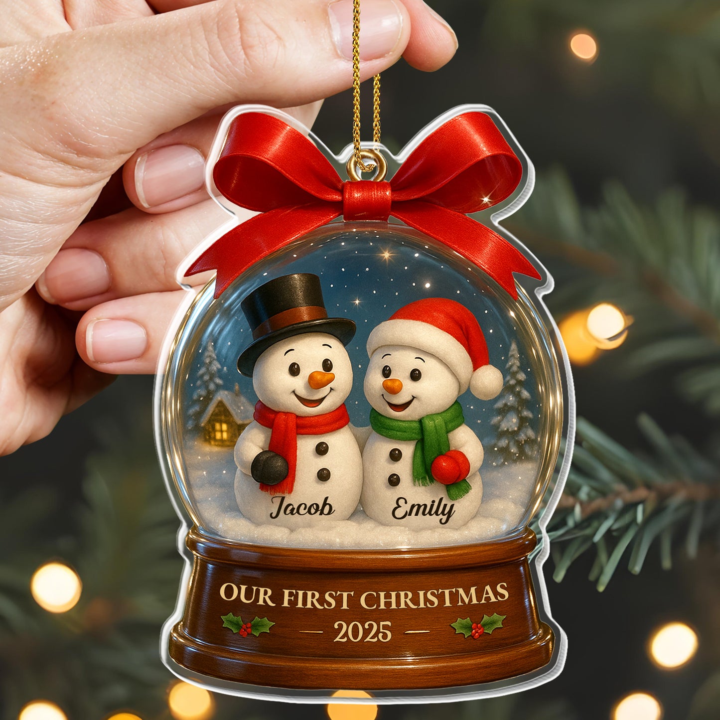 Notre premier Noël avec de joyeux bonhommes de neige dans une boule à neige – Décoration acrylique personnalisée, cadeau de Noël – CPL552_ACO
