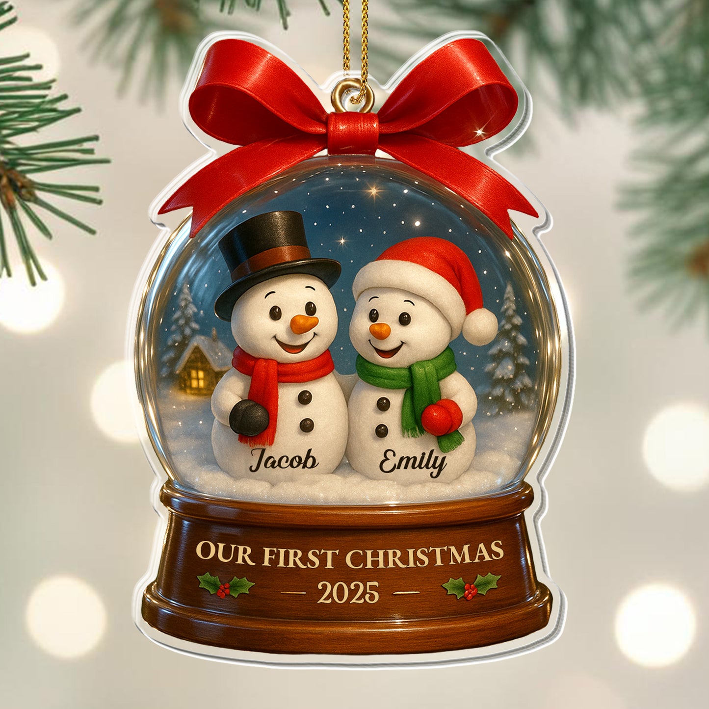 Notre premier Noël avec de joyeux bonhommes de neige dans une boule à neige – Décoration acrylique personnalisée, cadeau de Noël – CPL552_ACO