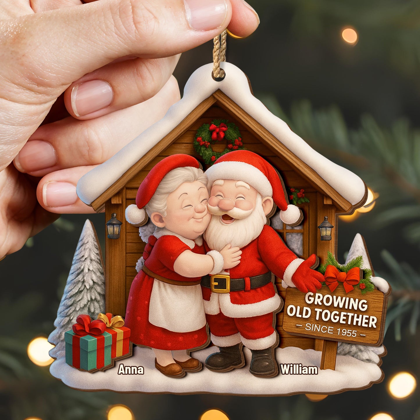 Décoration « Vieillir ensemble », Père Noël et Mère Noël – Décoration en bois personnalisée, forme personnalisée – CPL563_WDO