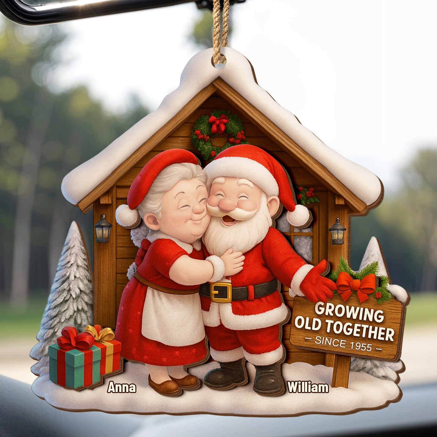 Décoration « Vieillir ensemble », Père Noël et Mère Noël – Décoration en bois personnalisée, forme personnalisée – CPL563_WDO