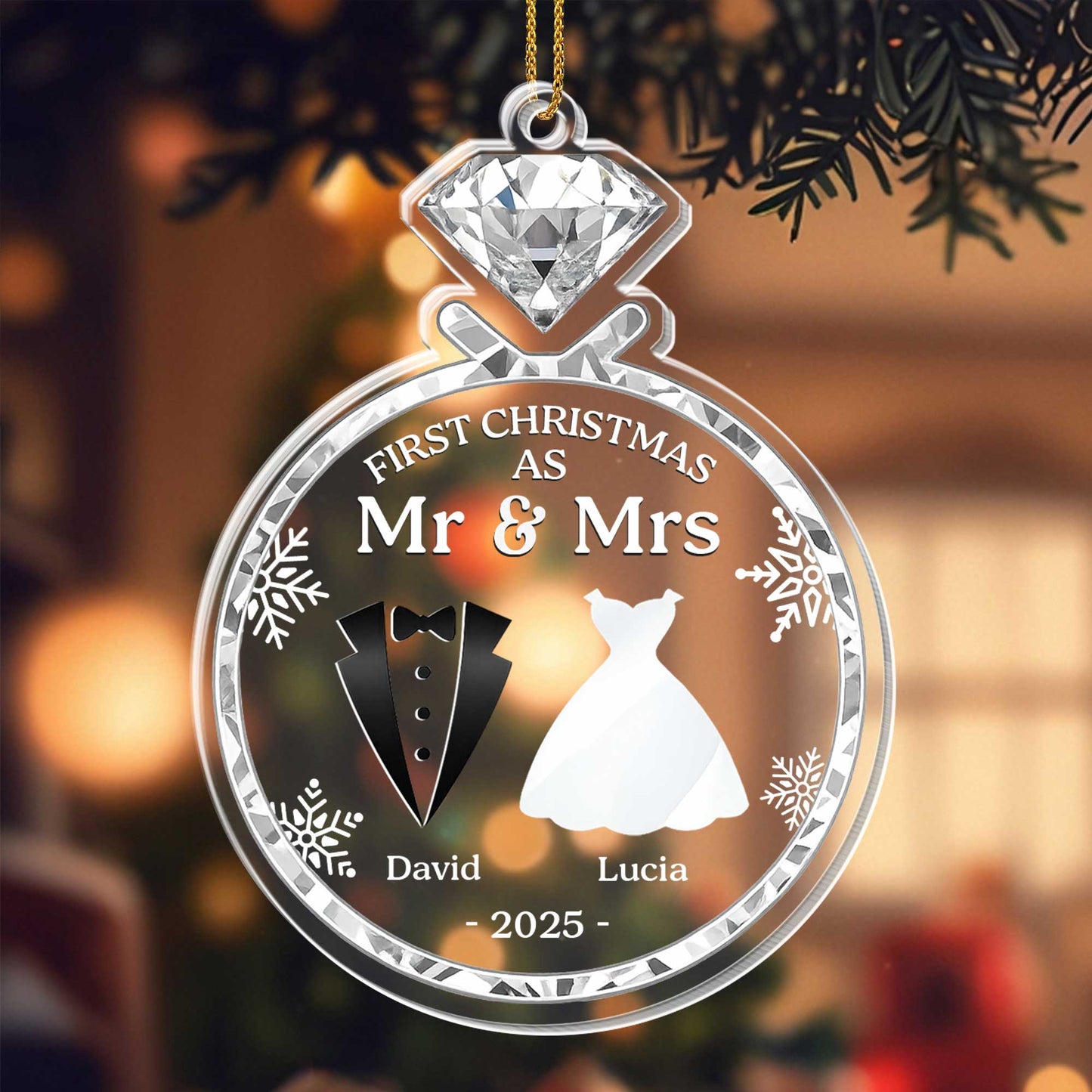 Premier Noël en silhouettes de M. et Mme avec les mariés - Décoration acrylique personnalisée, cadeau de Noël - CPL567_ACO