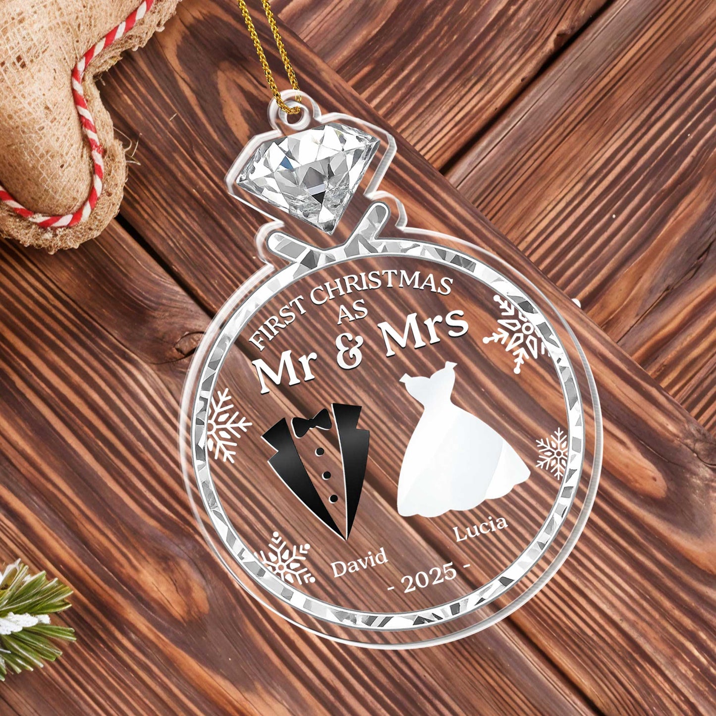 First Christmas As Mr & Mrs With Bride And Groom Silhouettes
