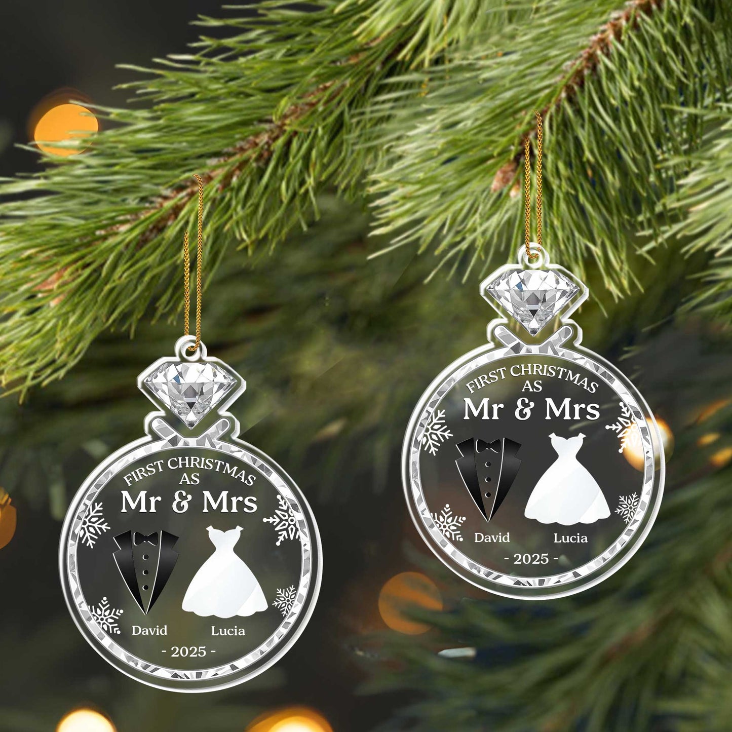 First Christmas As Mr & Mrs With Bride And Groom Silhouettes