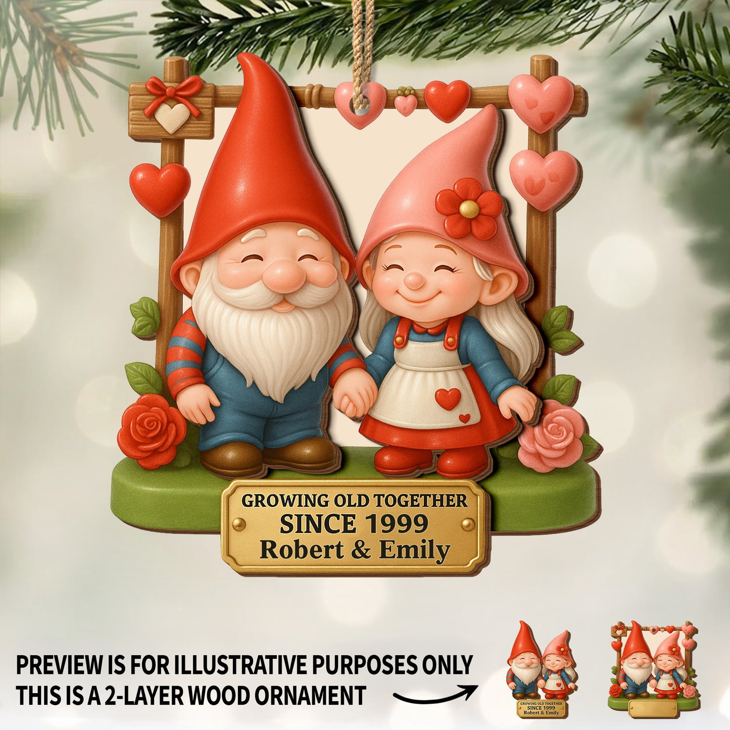 Growing Old Together, Garden Gnomes With Hearts And Roses