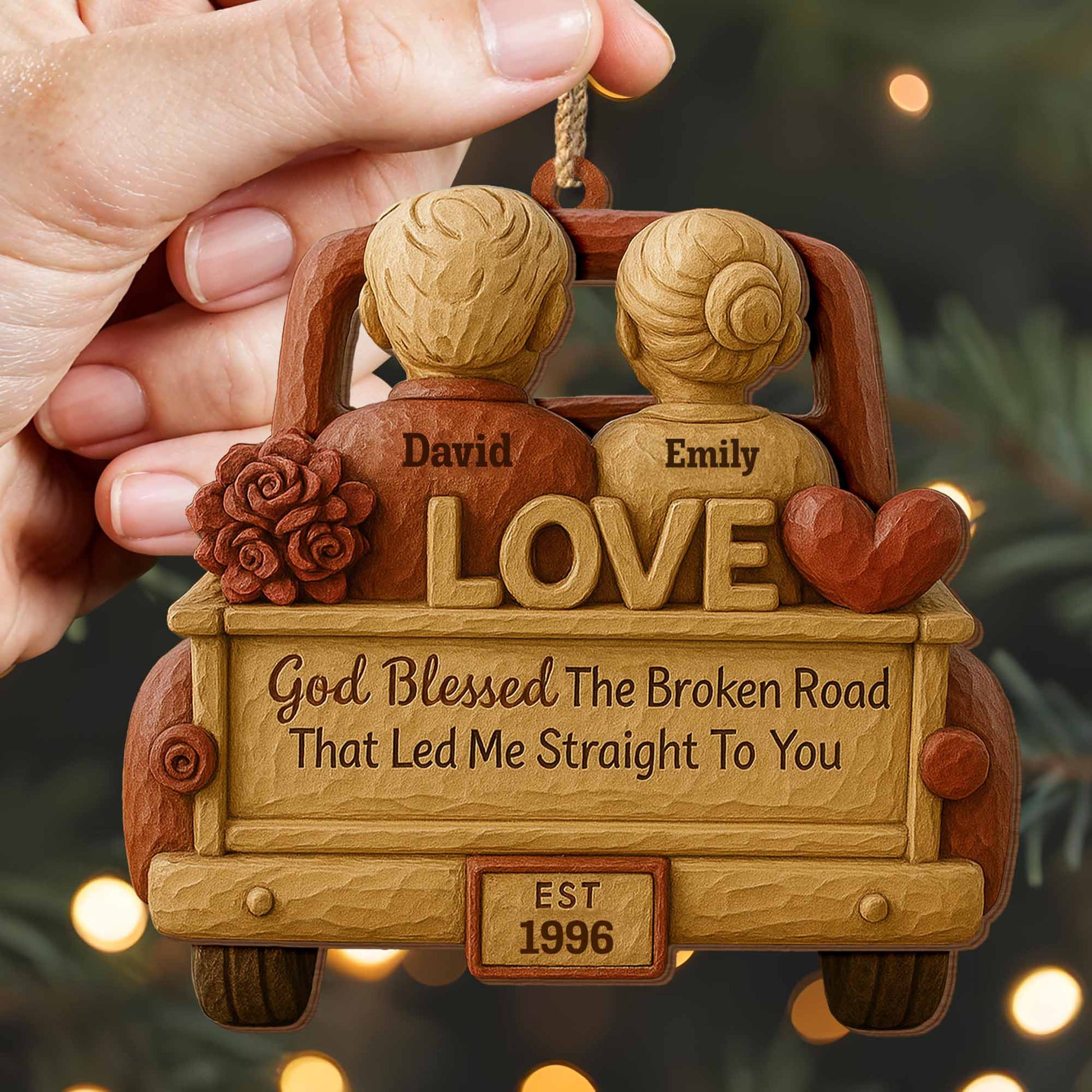 God Blessed The Broken Road, Car, Couple, Heart Ornament
