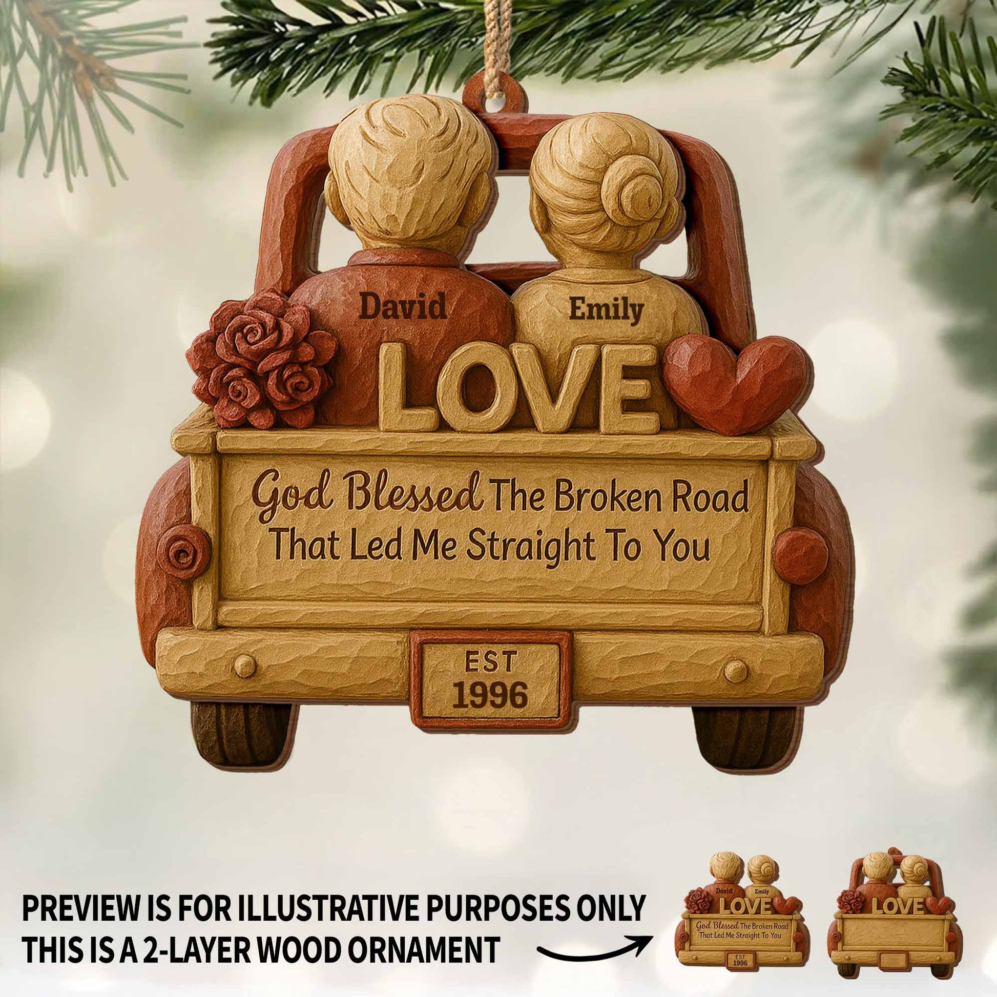 God Blessed The Broken Road, Car, Couple, Heart Ornament