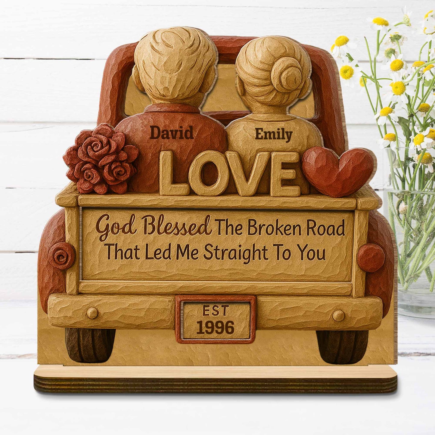 God Blessed The Broken Road Wooden Truck Decor