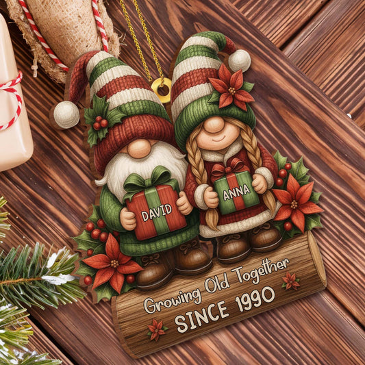 Growing Old Together Gnomes With Poinsettia